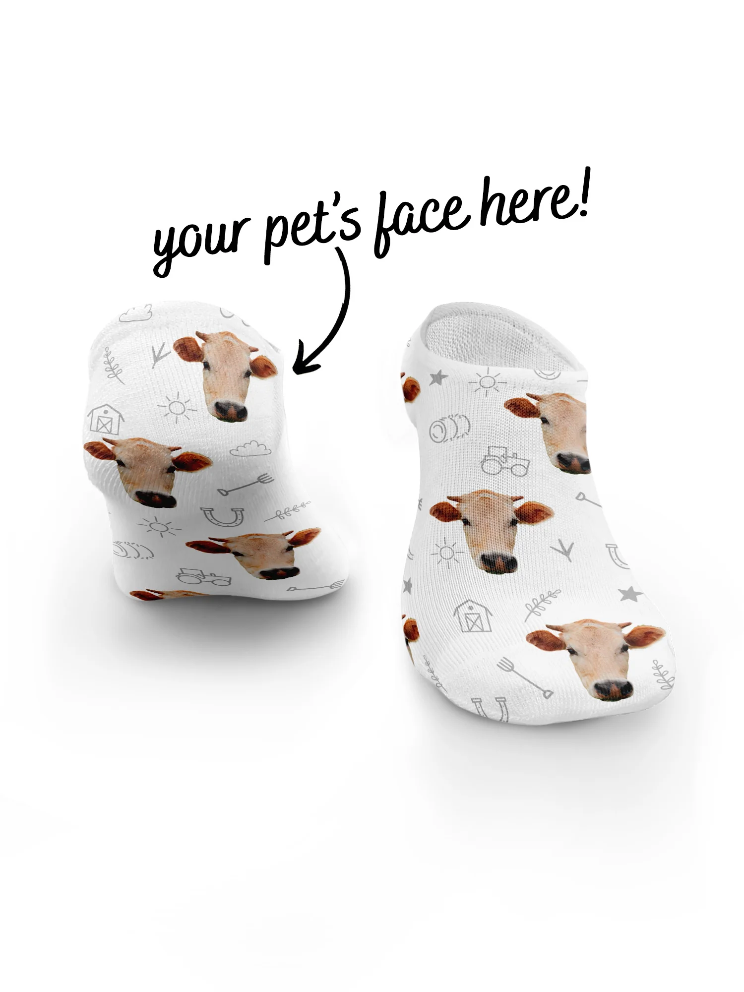 Custom Farm Animal Face No-Show Socks - Image 7