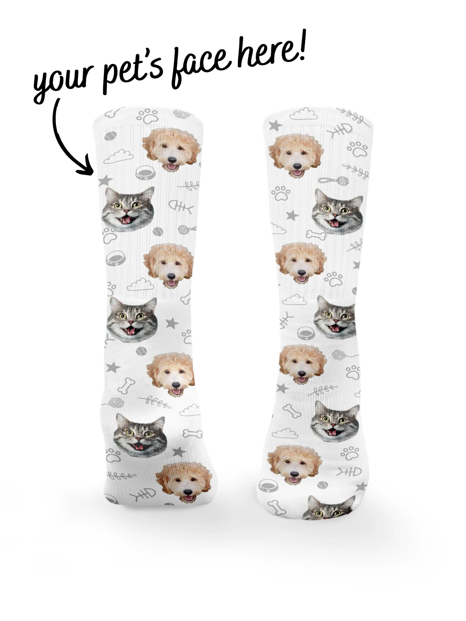 Custom Mixed Dog & Cat Face Crew Socks - Image 18