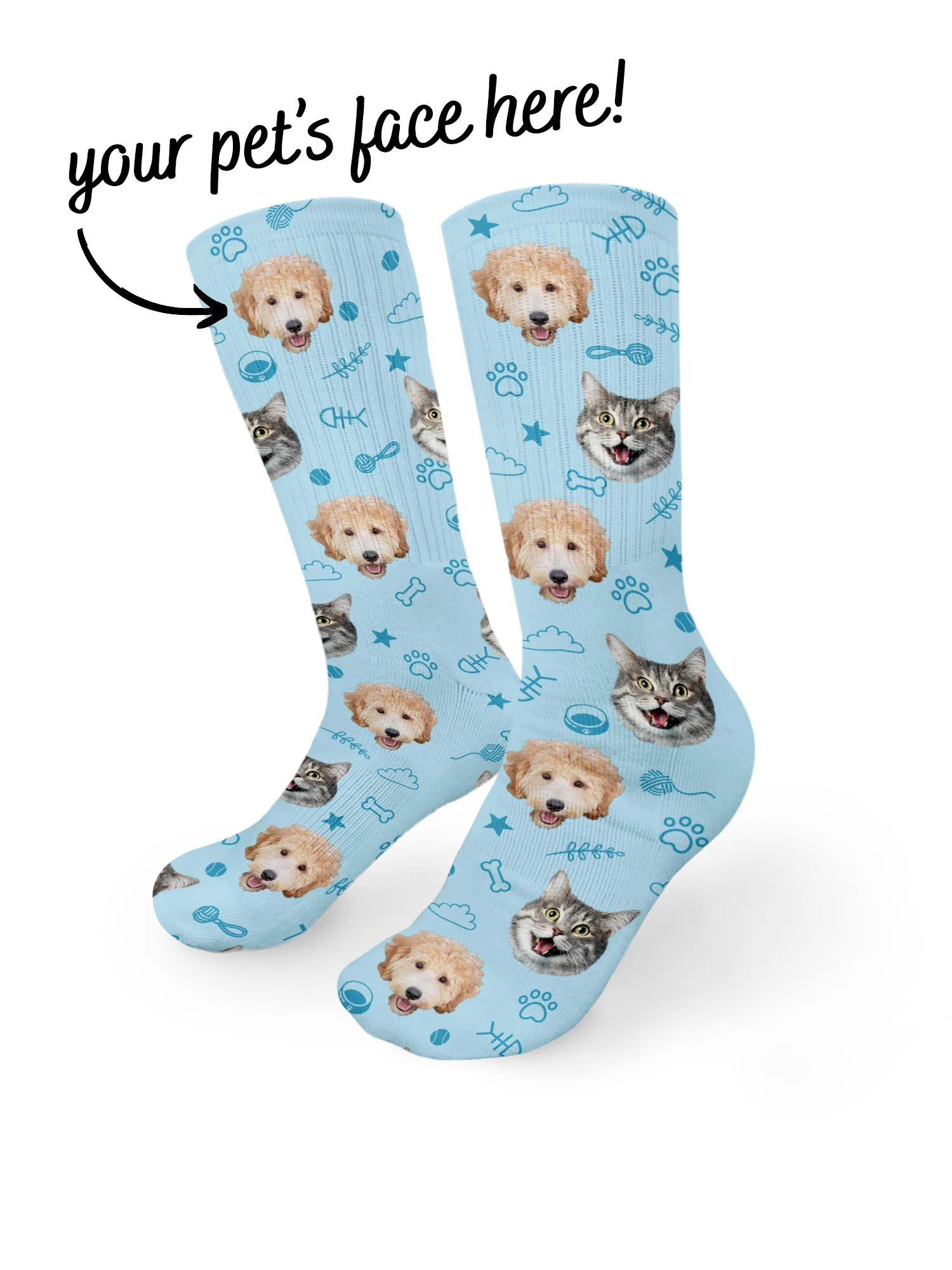 Custom Mixed Dog & Cat Face Crew Socks - Image 4