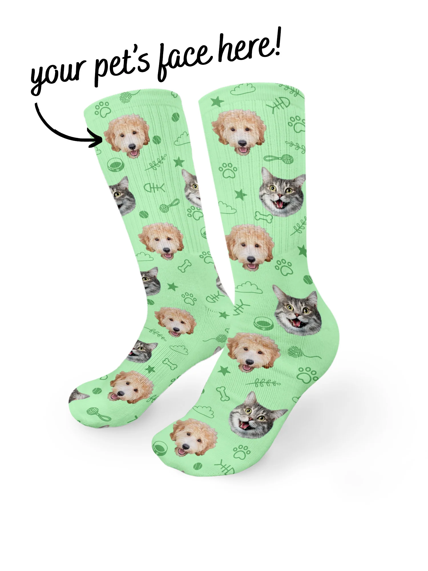 Custom Mixed Dog & Cat Face Crew Socks - Image 7