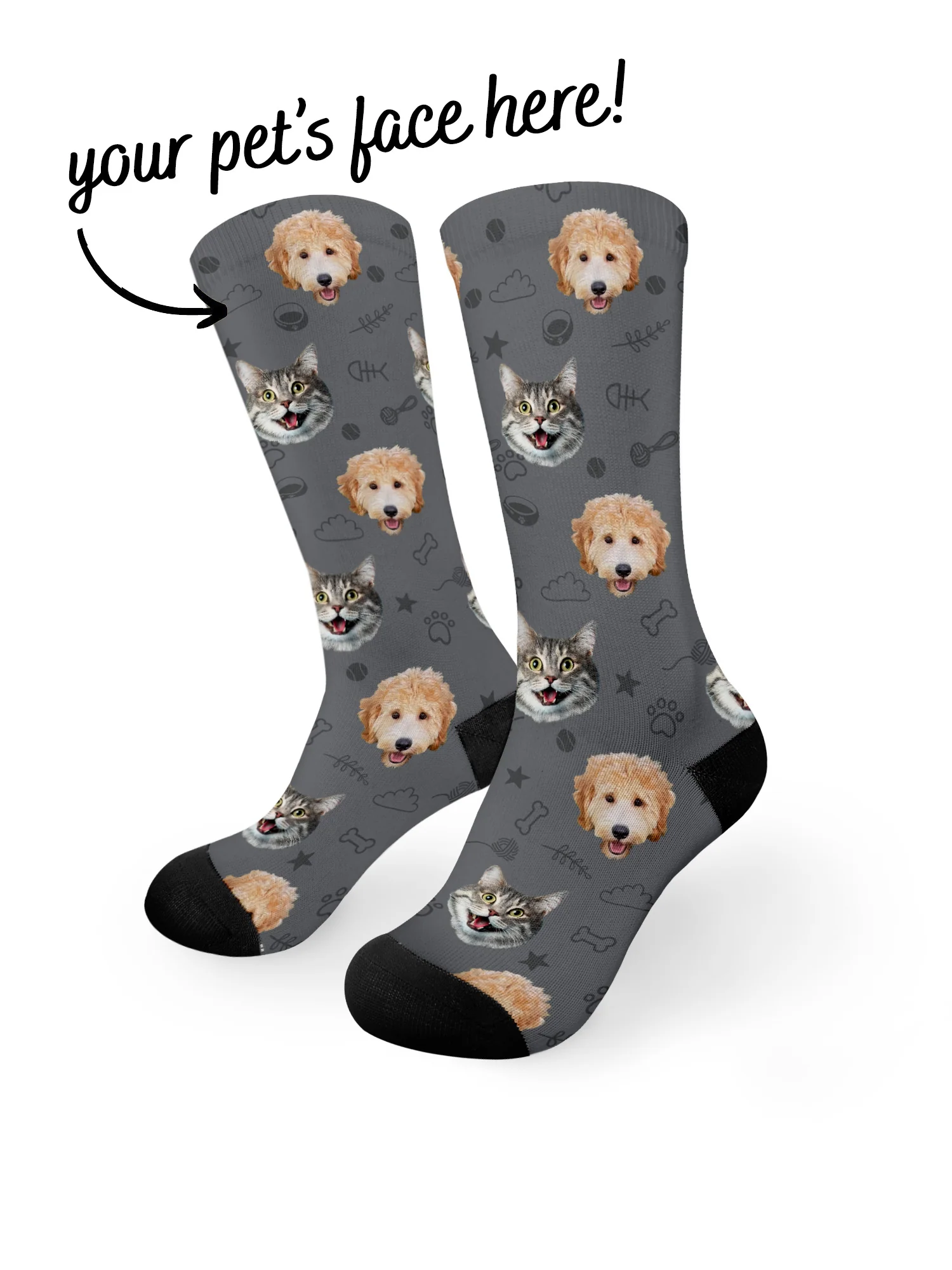 Custom Mixed Dog & Cat Face Dress Socks - Image 24