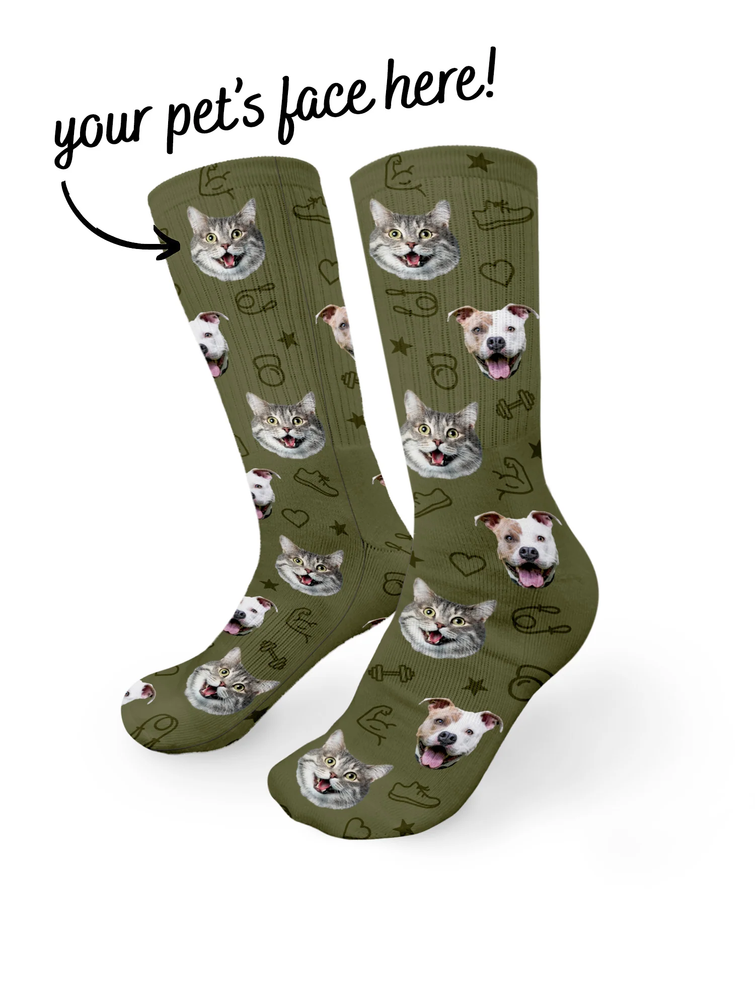 Custom Gym Theme Pet Face Crew Socks - Image 13
