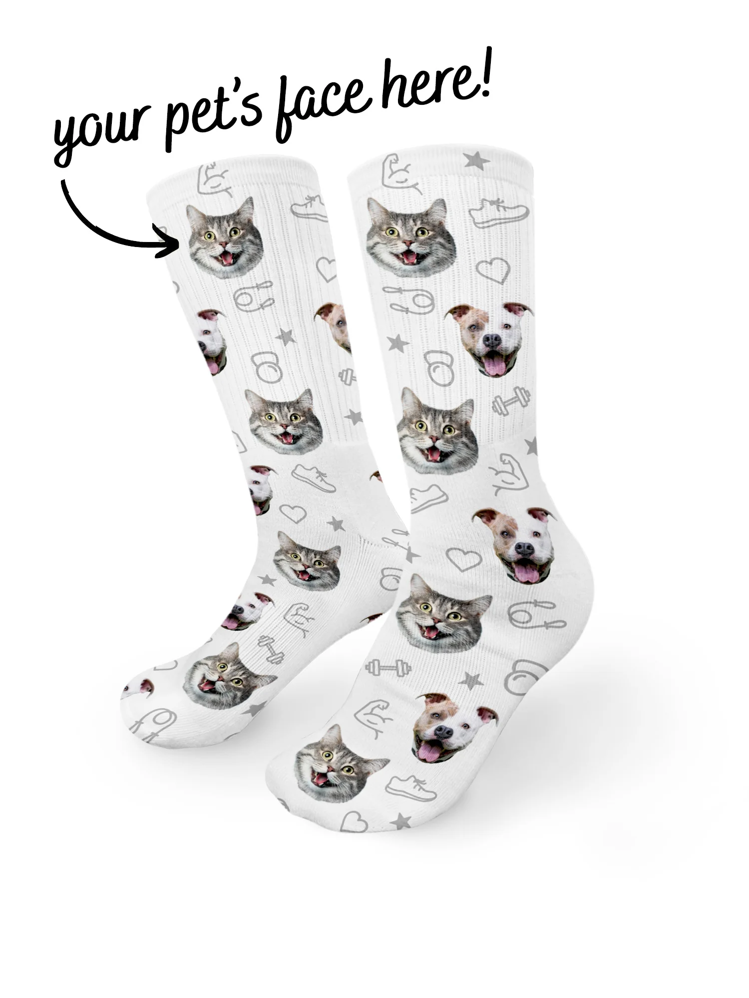 Custom Gym Theme Pet Face Crew Socks - Image 15