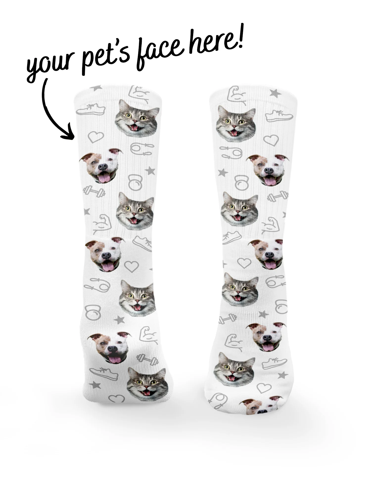 Custom Gym Theme Pet Face Crew Socks - Image 5