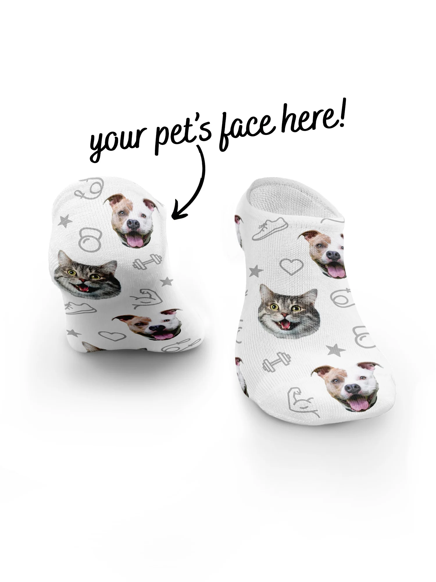 Custom Gym Theme Pet Face No-Show Socks - Image 10