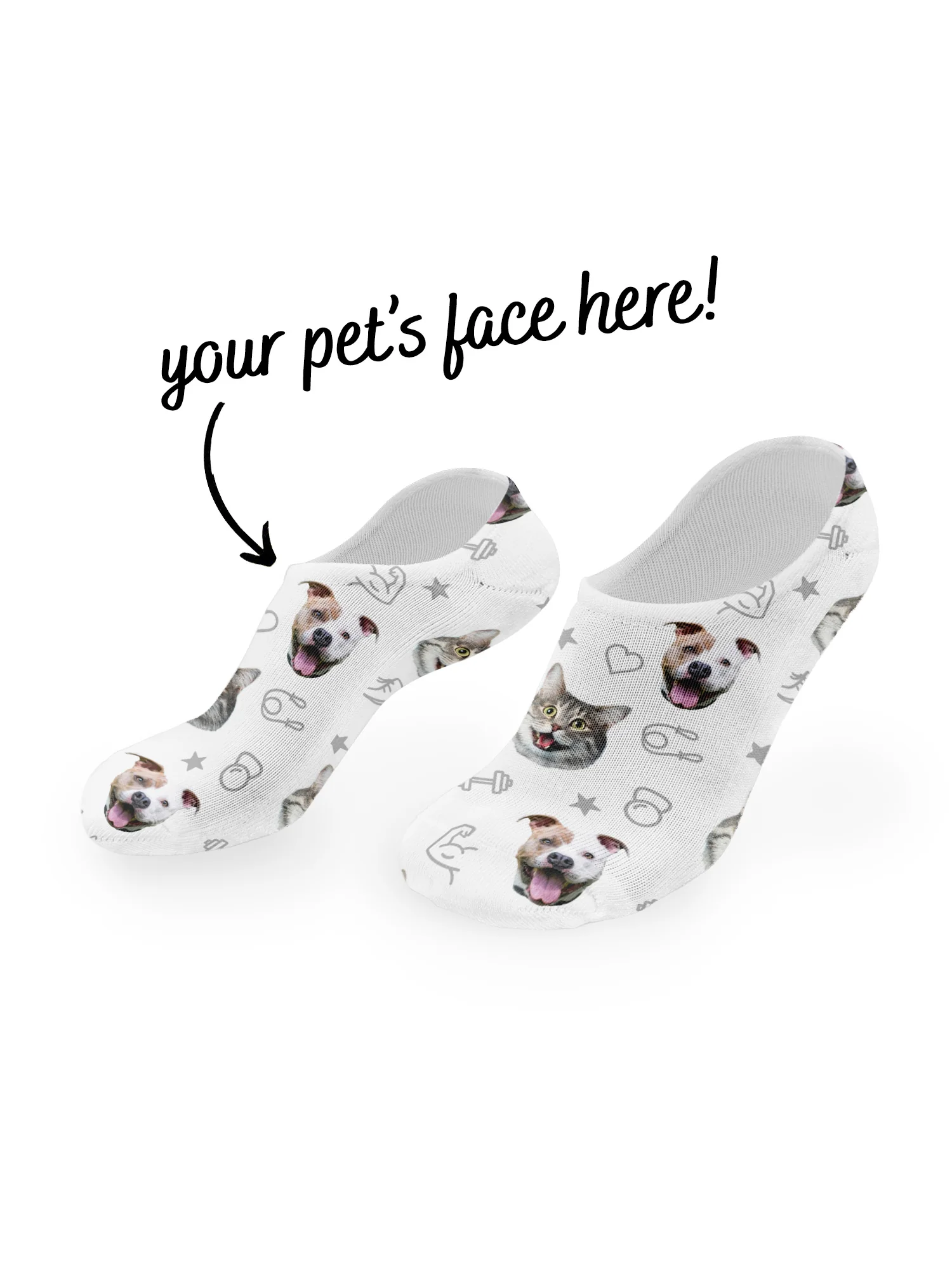 Custom Gym Theme Pet Face No-Show Socks - Image 11