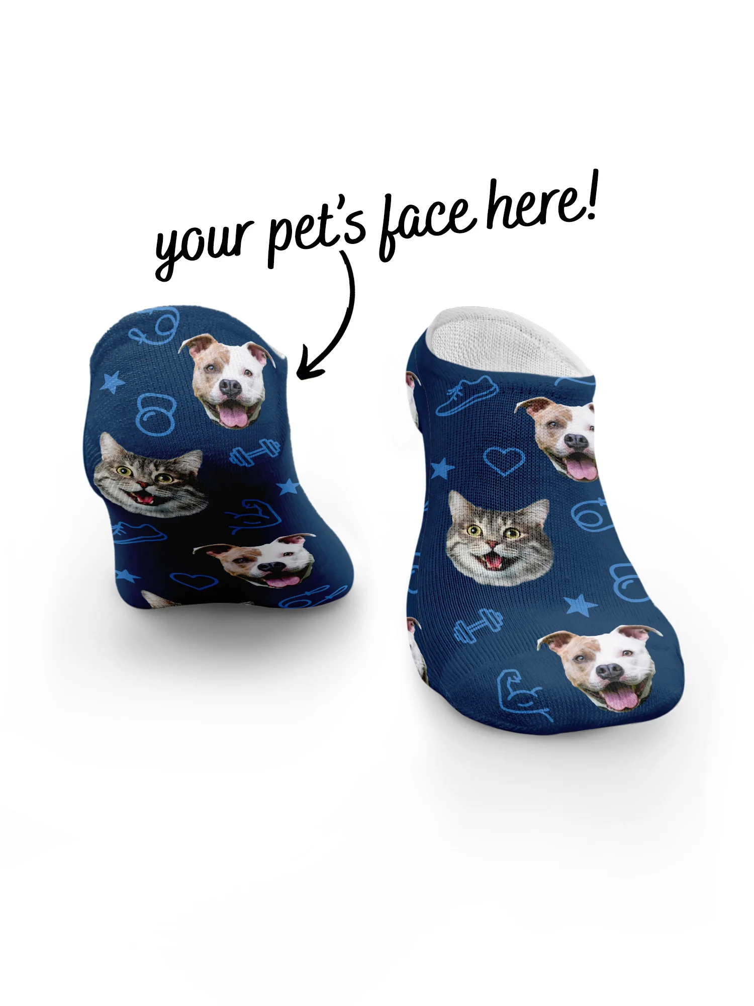 Custom Gym Theme Pet Face No-Show Socks - Image 6