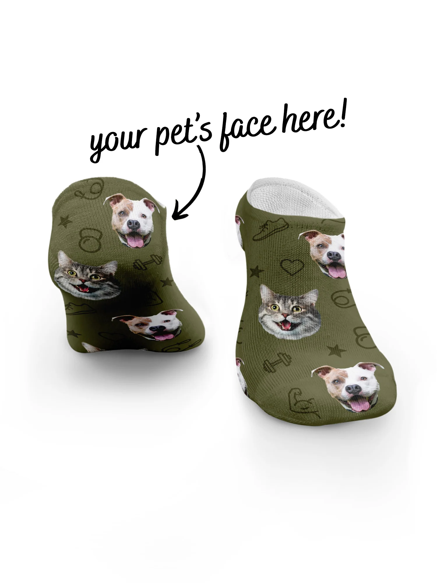 Custom Gym Theme Pet Face No-Show Socks - Image 8