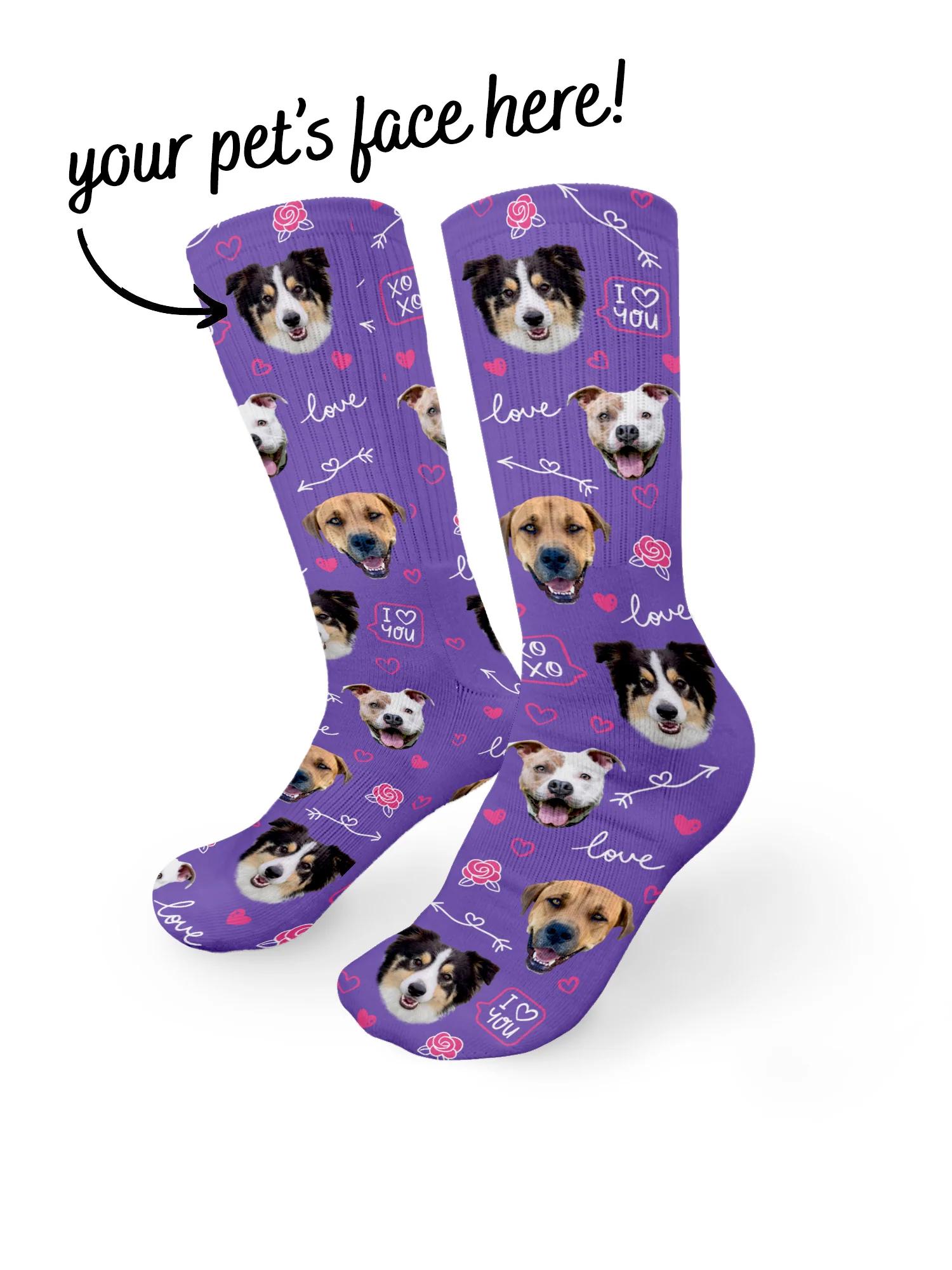 Custom Love Theme Pet Face Crew Socks - Image 13
