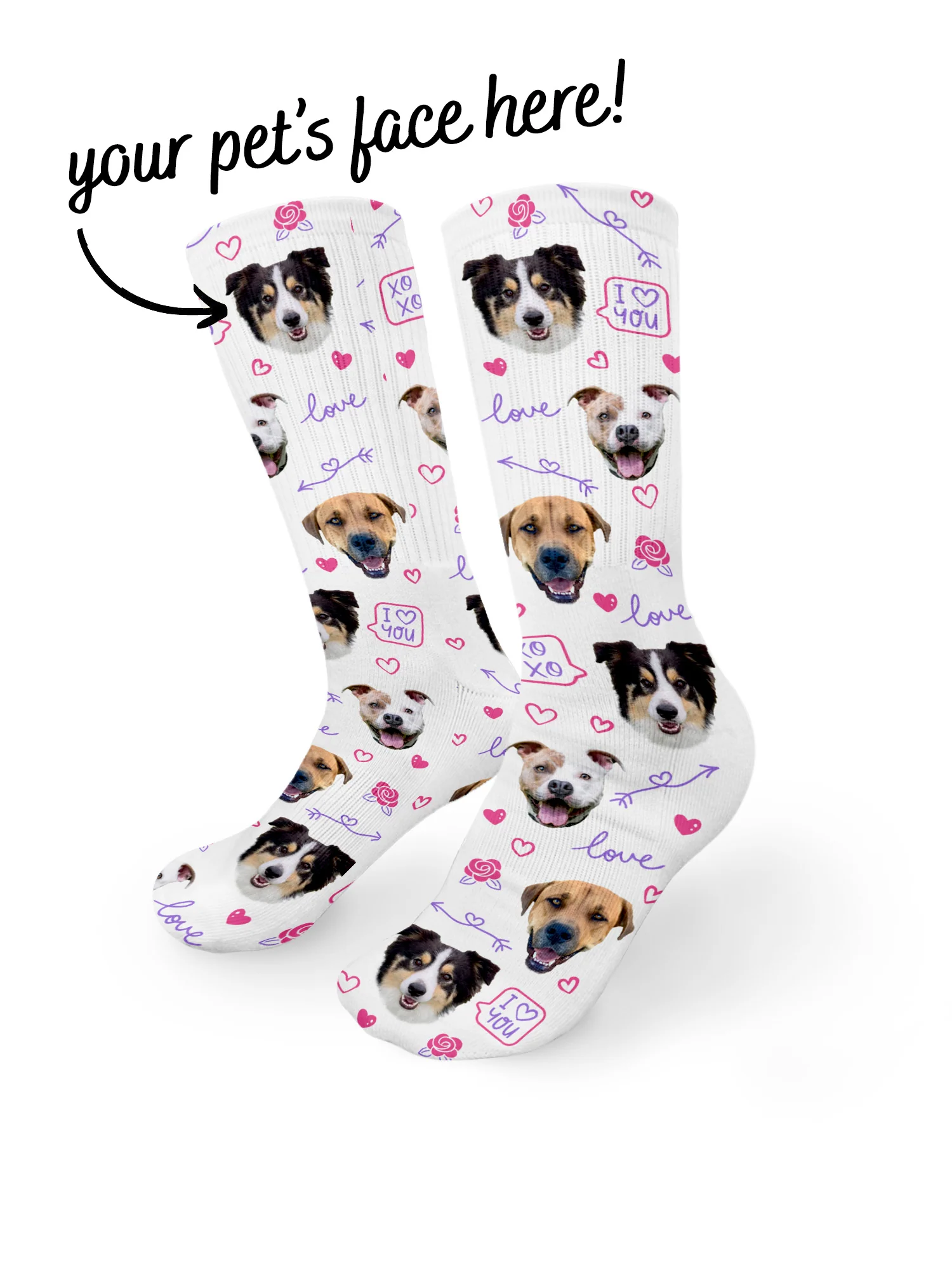 Custom Love Theme Pet Face Crew Socks - Image 15