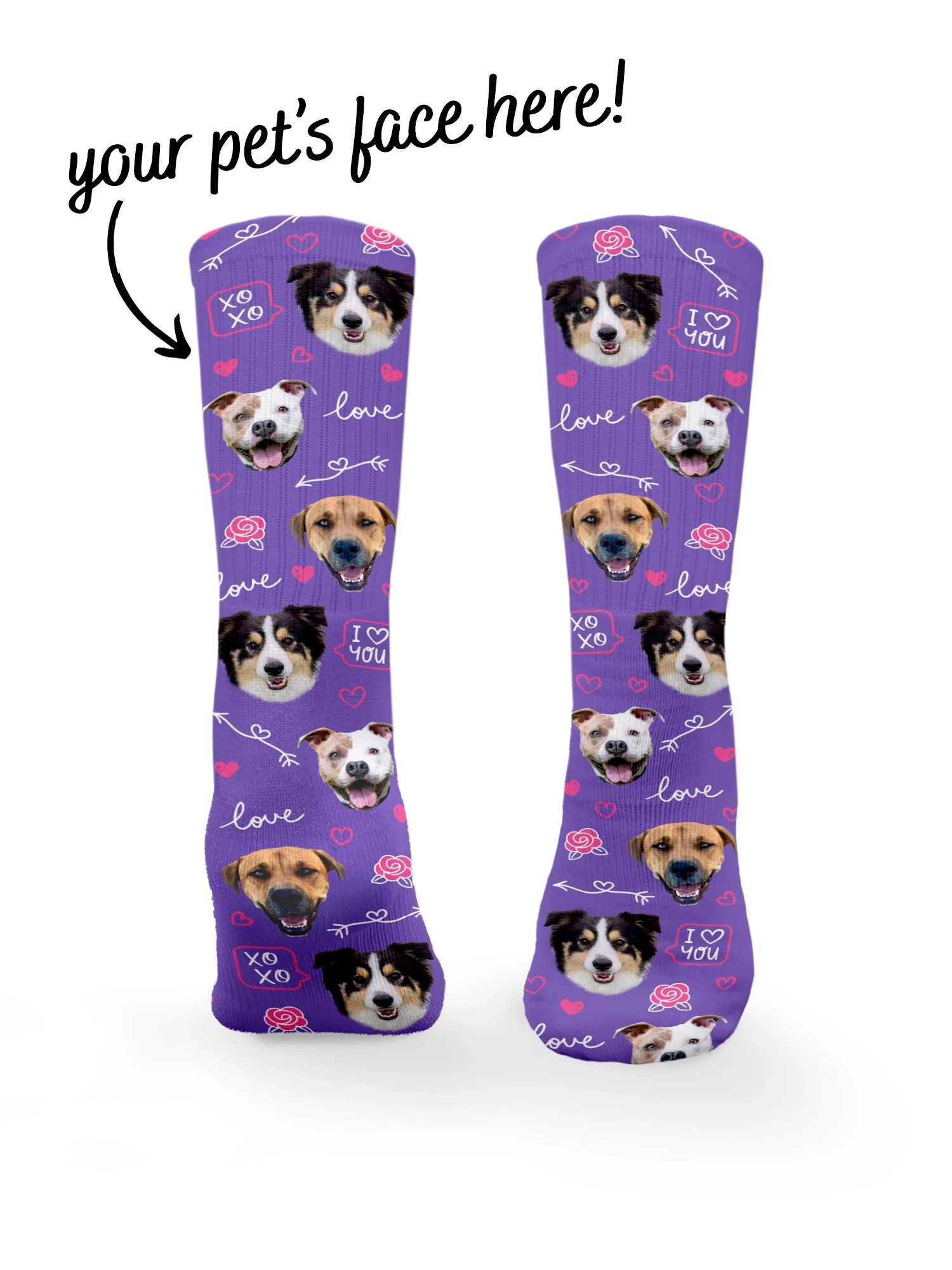 Custom Love Theme Pet Face Crew Socks - Image 3