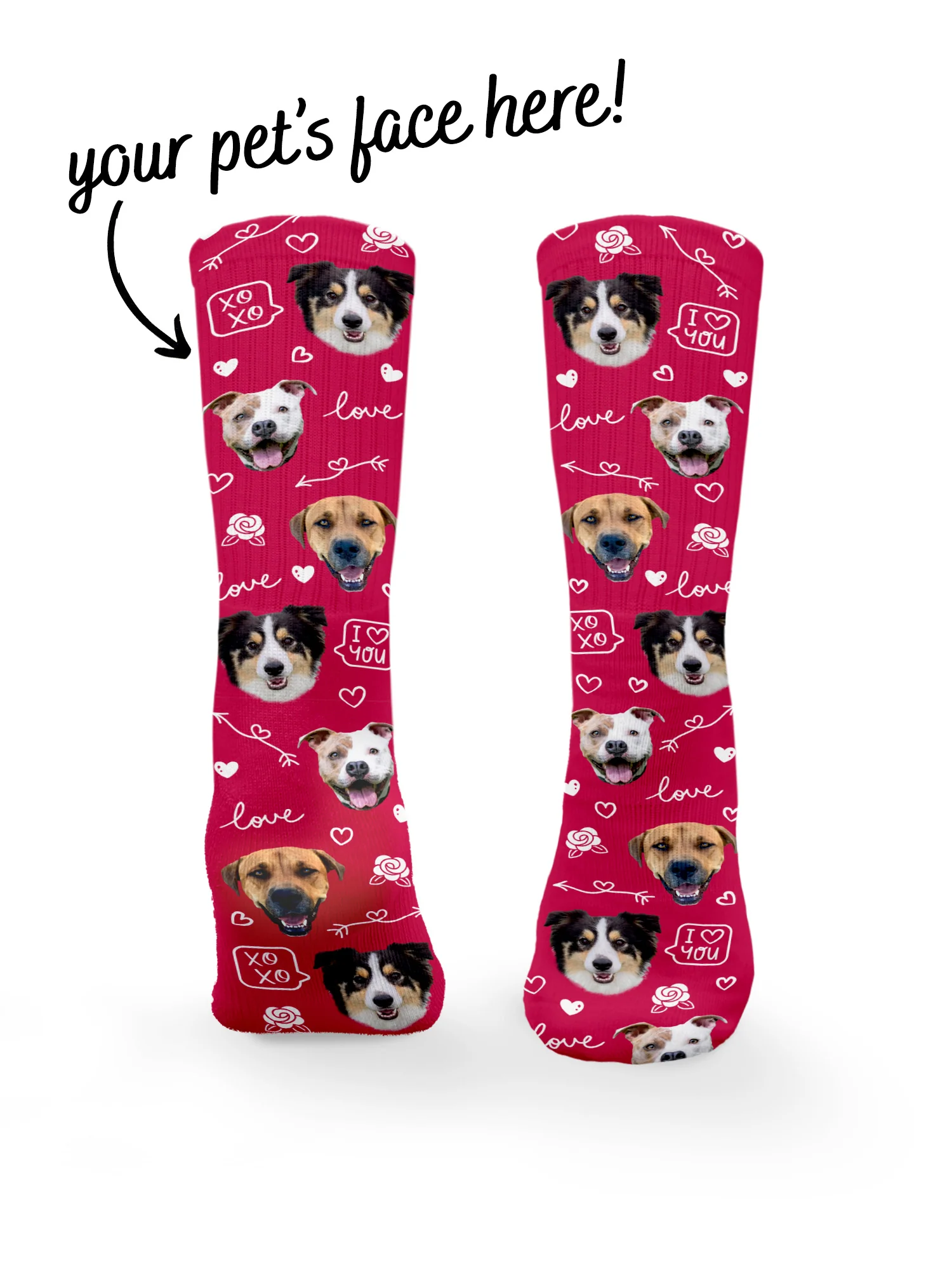 Custom Love Theme Pet Face Crew Socks - Image 4