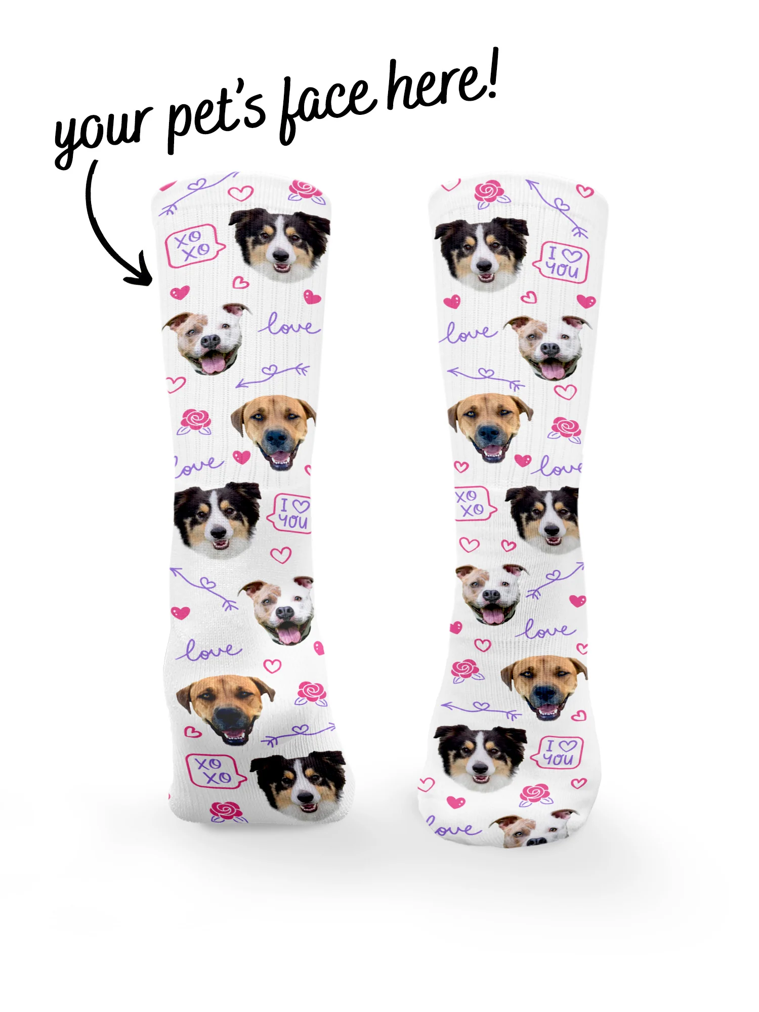 Custom Love Theme Pet Face Crew Socks - Image 5