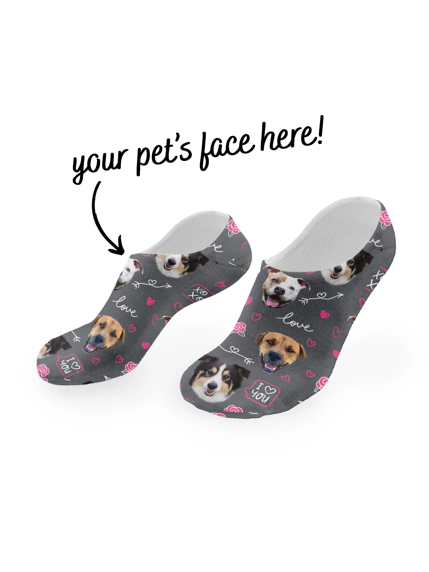 Custom Love Theme Pet Face No-Show Socks - Image 13