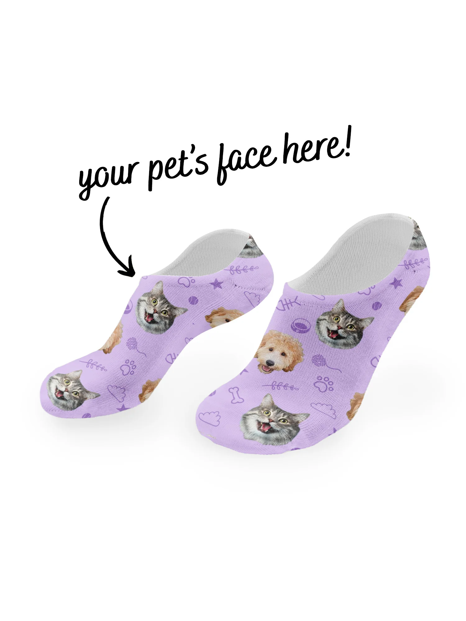 Custom Mixed Dog & Cat Face No-Show Socks - Image 11