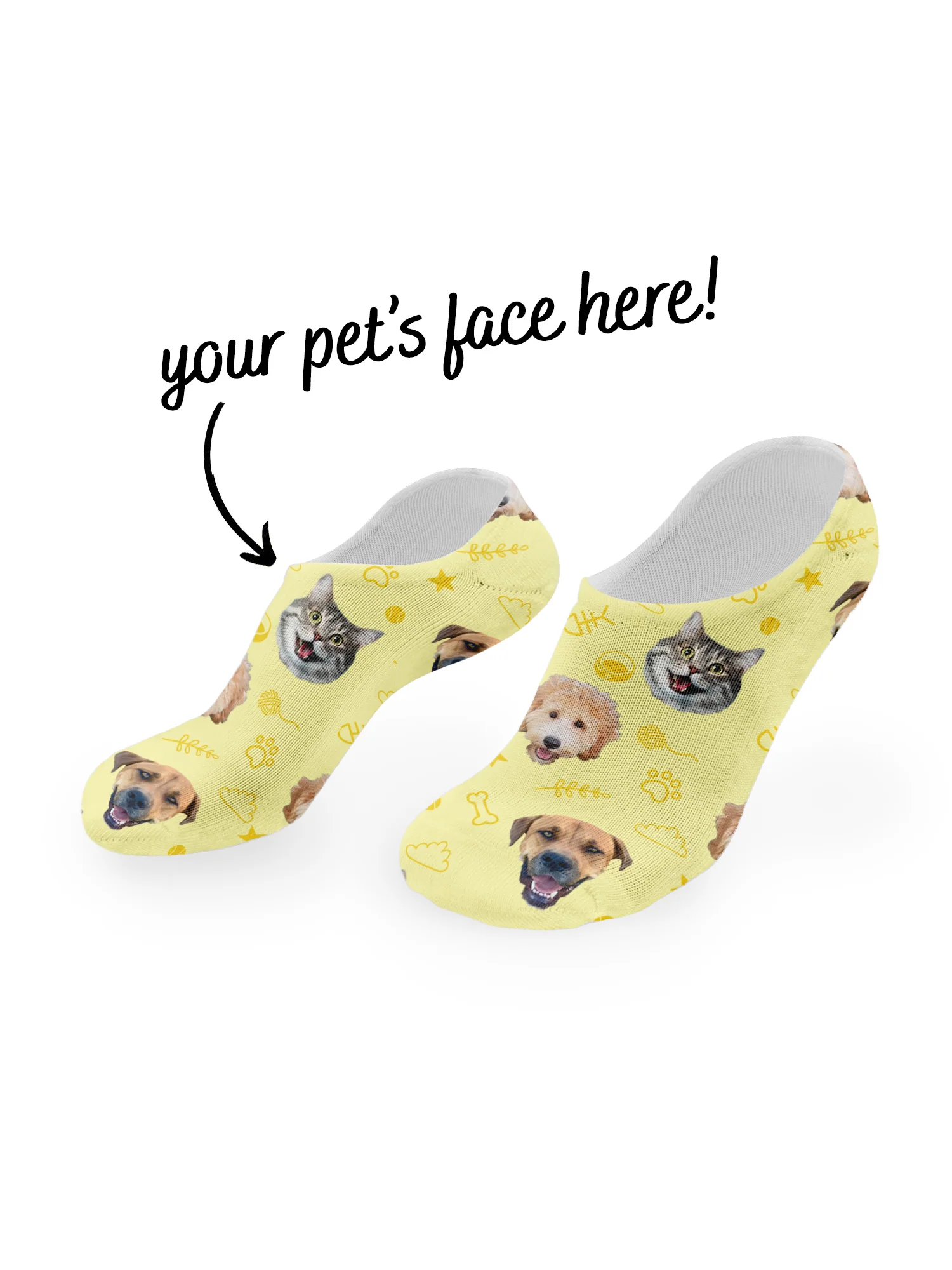 Custom Mixed Dog & Cat Face No-Show Socks - Image 13