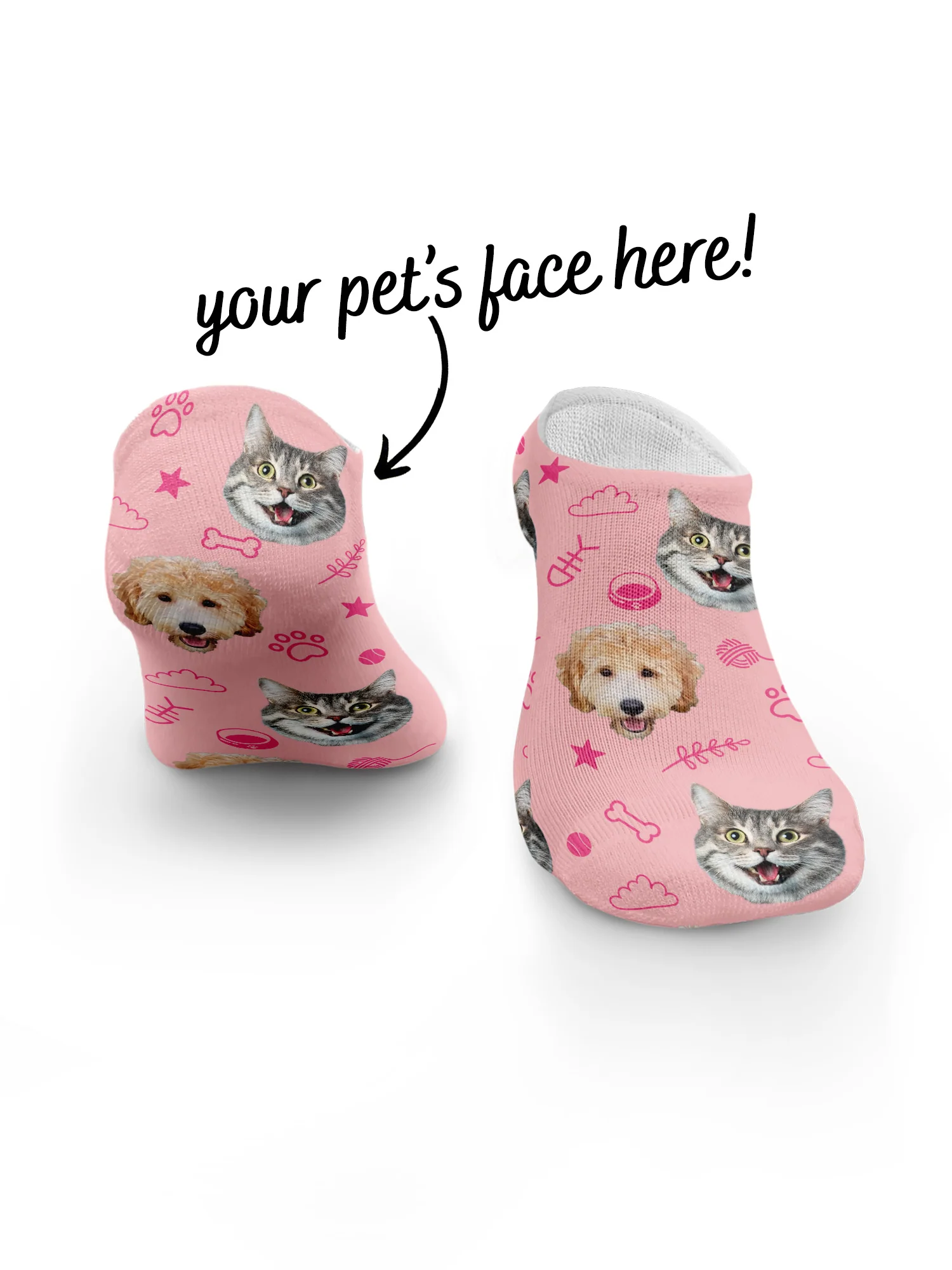 Custom Mixed Dog & Cat Face No-Show Socks - Image 14