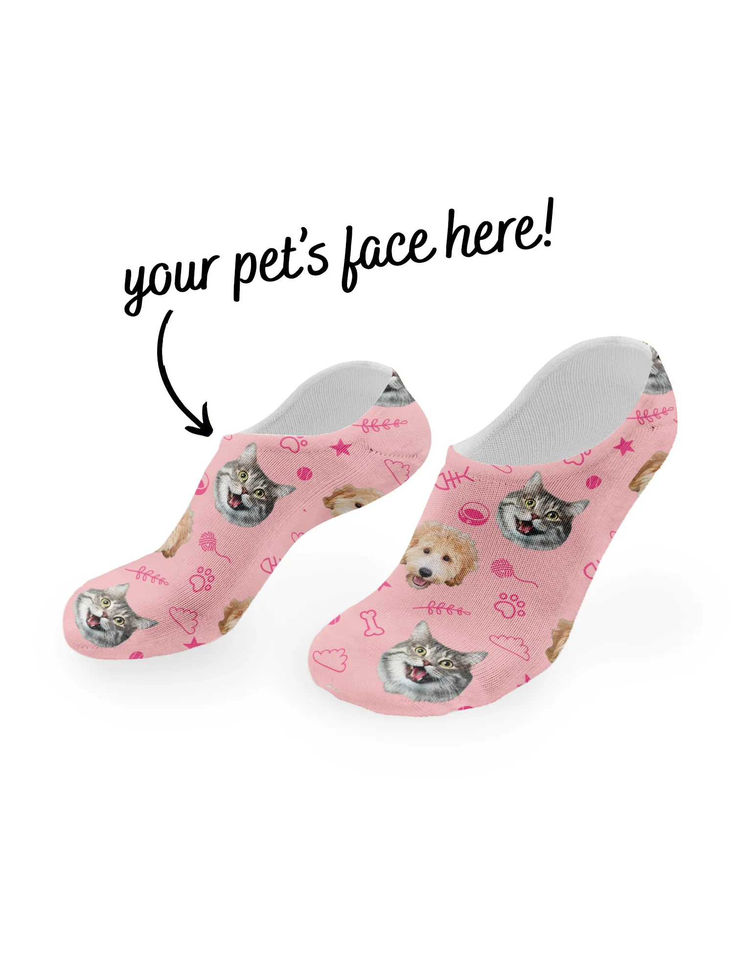 Custom Mixed Dog & Cat Face No-Show Socks - Image 15