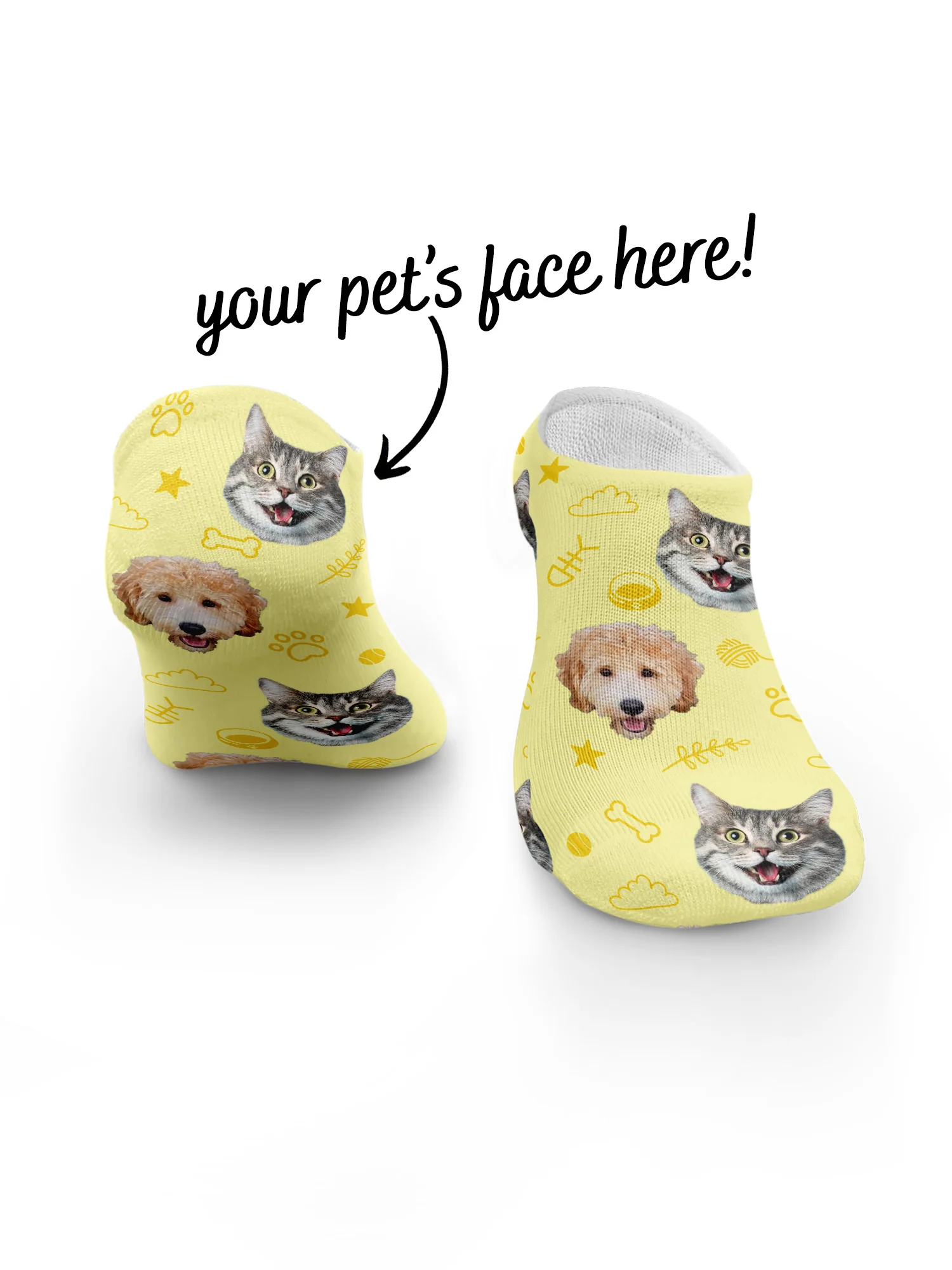 Custom Mixed Dog & Cat Face No-Show Socks - Image 16