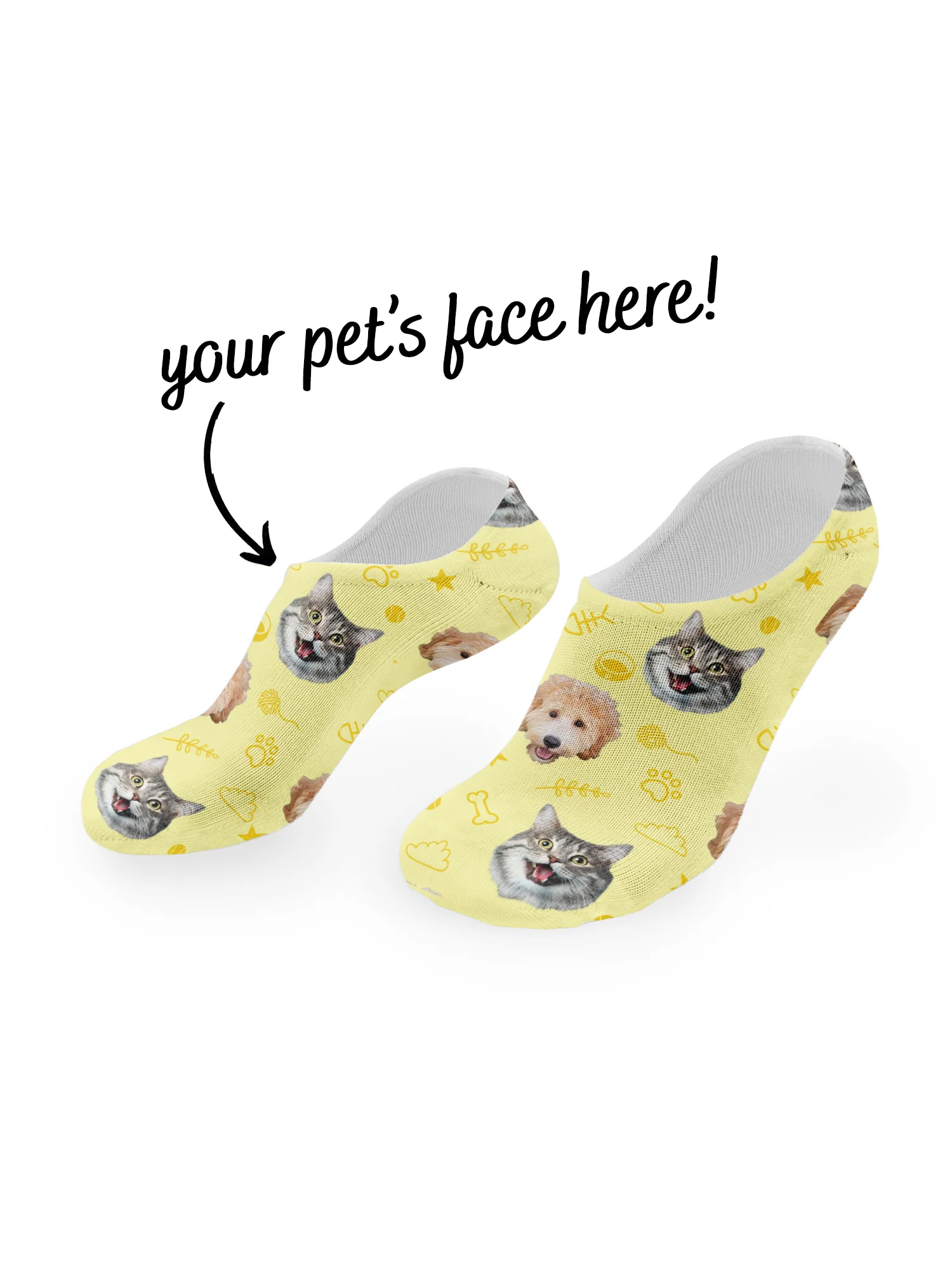 Custom Mixed Dog & Cat Face No-Show Socks - Image 17