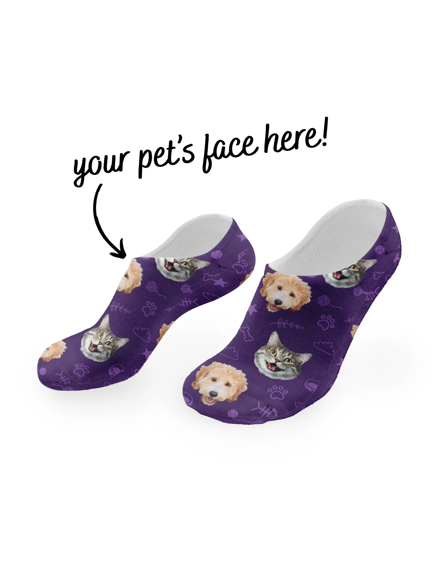 Custom Mixed Dog & Cat Face No-Show Socks - Image 18