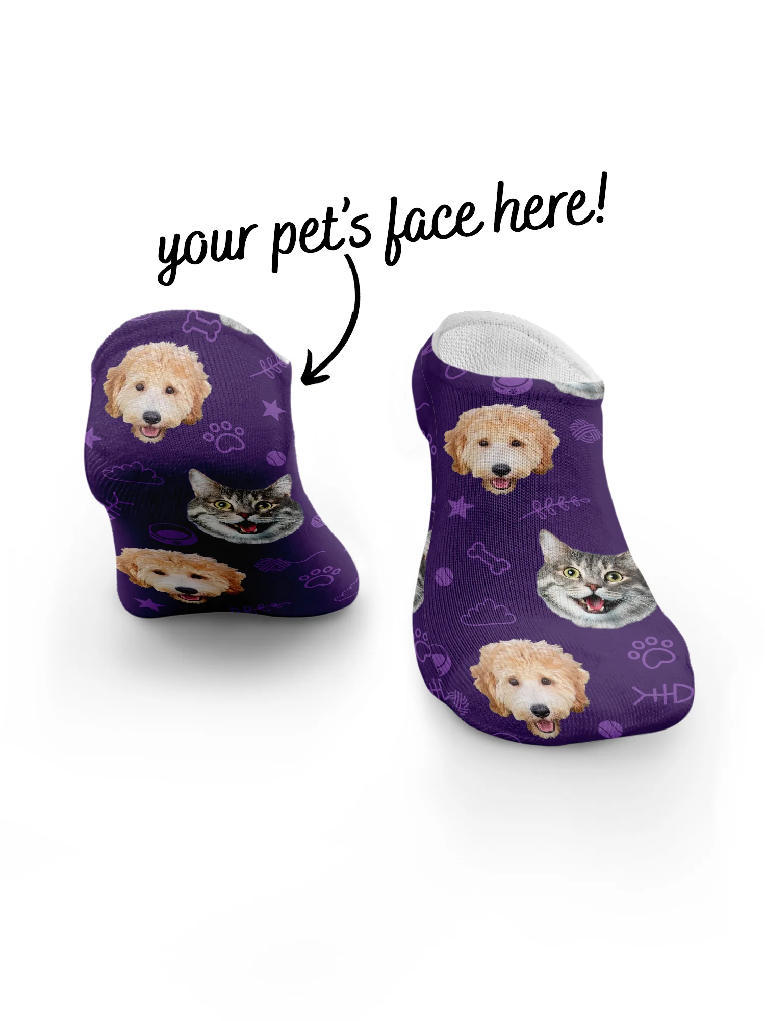Custom Mixed Dog & Cat Face No-Show Socks - Image 19