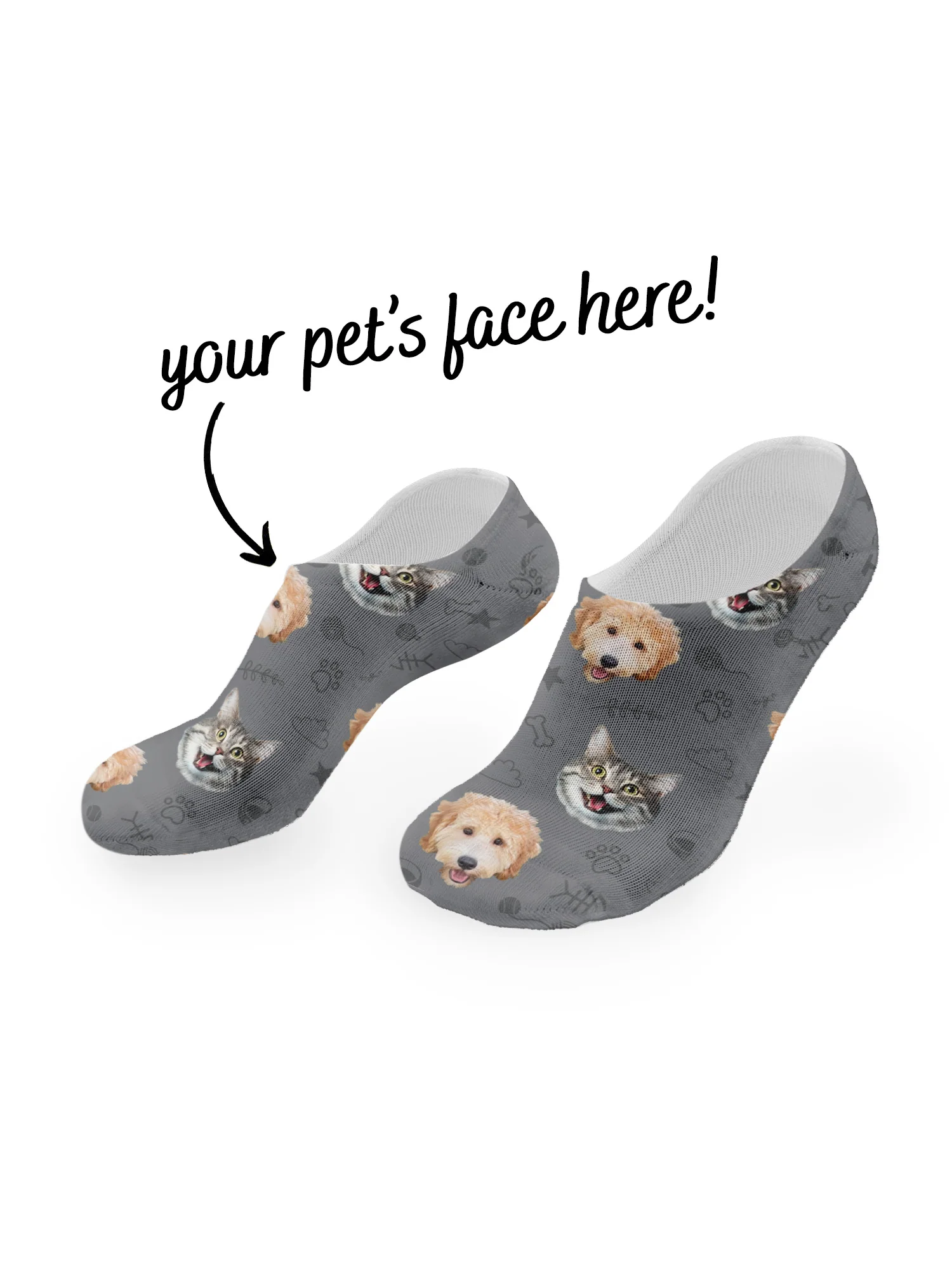 Custom Mixed Dog & Cat Face No-Show Socks - Image 20