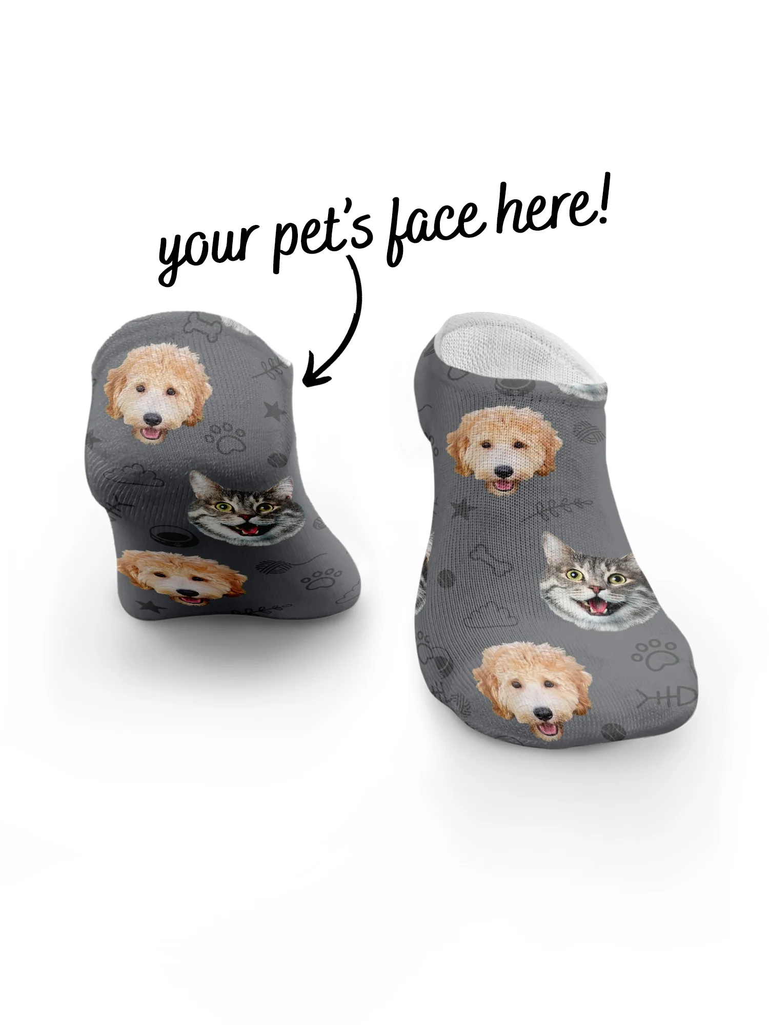 Custom Mixed Dog & Cat Face No-Show Socks - Image 21