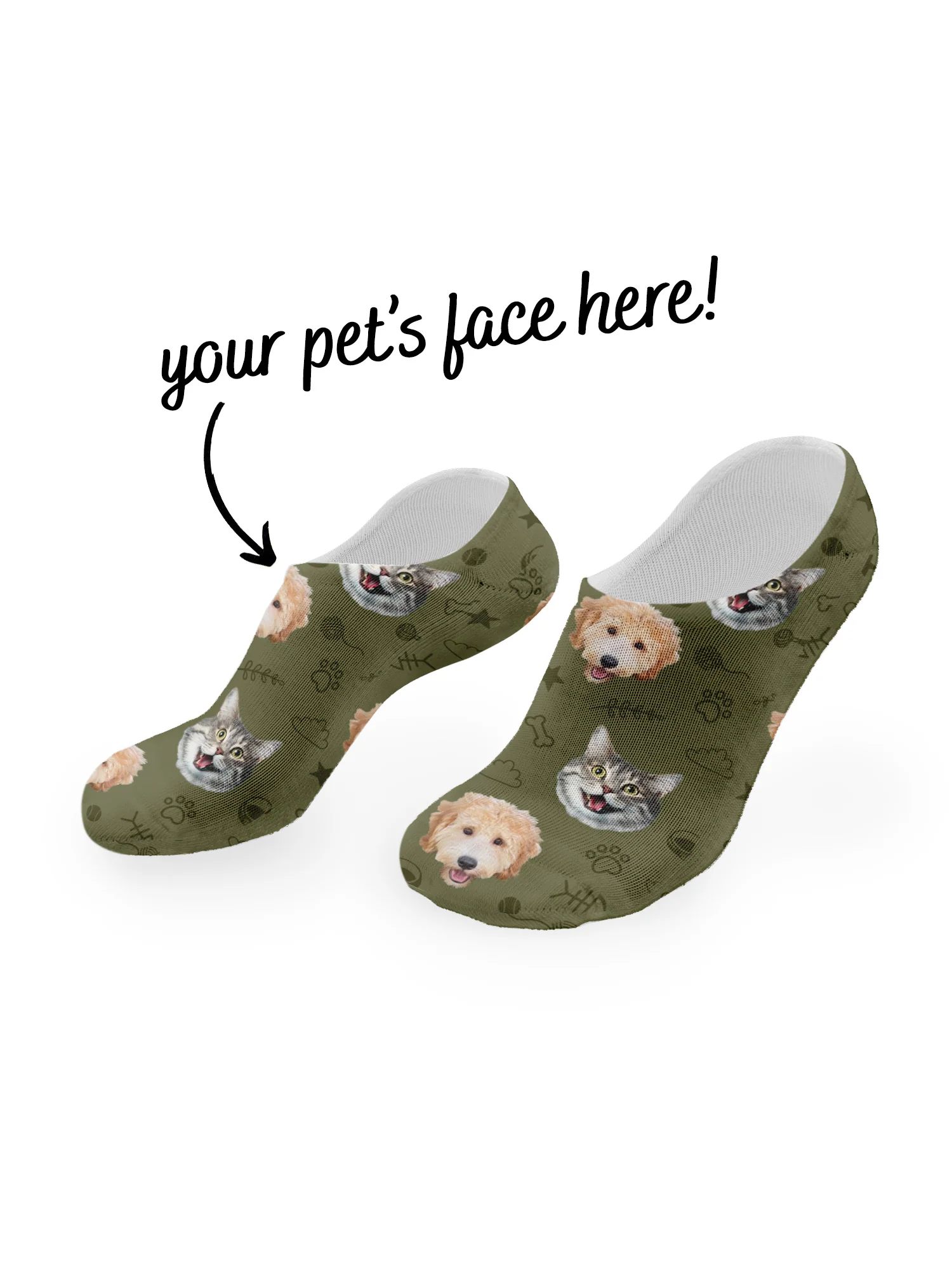Custom Mixed Dog & Cat Face No-Show Socks - Image 22