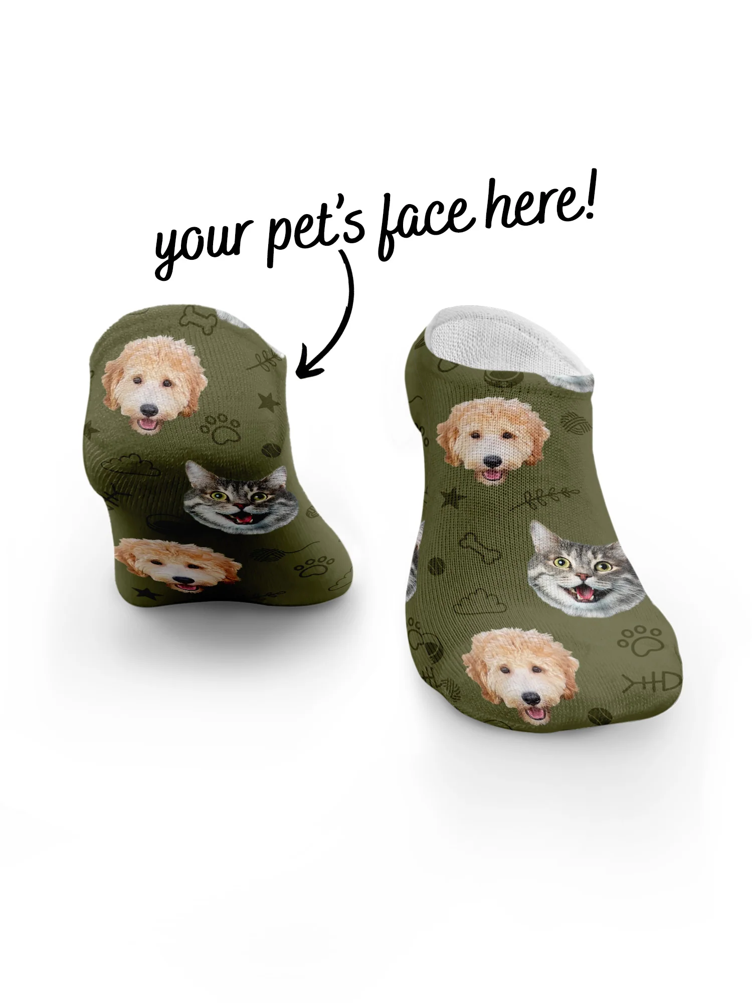 Custom Mixed Dog & Cat Face No-Show Socks - Image 23