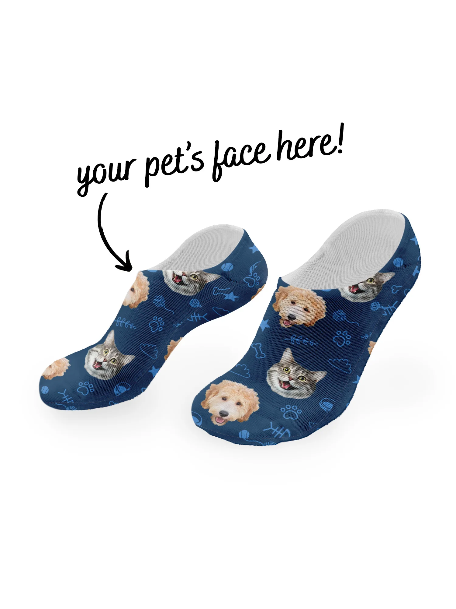 Custom Mixed Dog & Cat Face No-Show Socks - Image 24