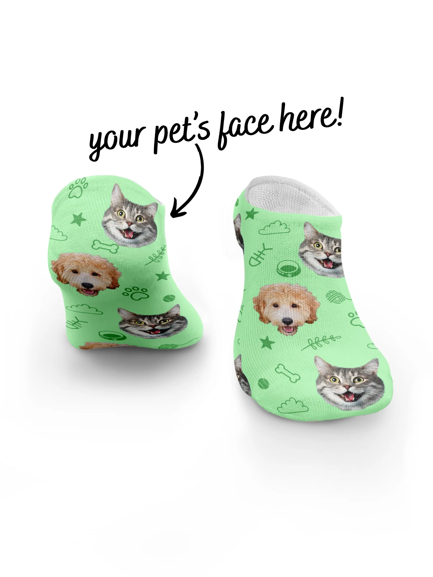 Custom Mixed Dog & Cat Face No-Show Socks - Image 4