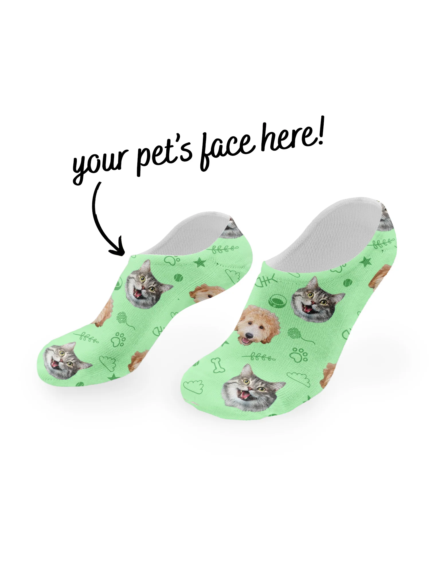 Custom Mixed Dog & Cat Face No-Show Socks - Image 5