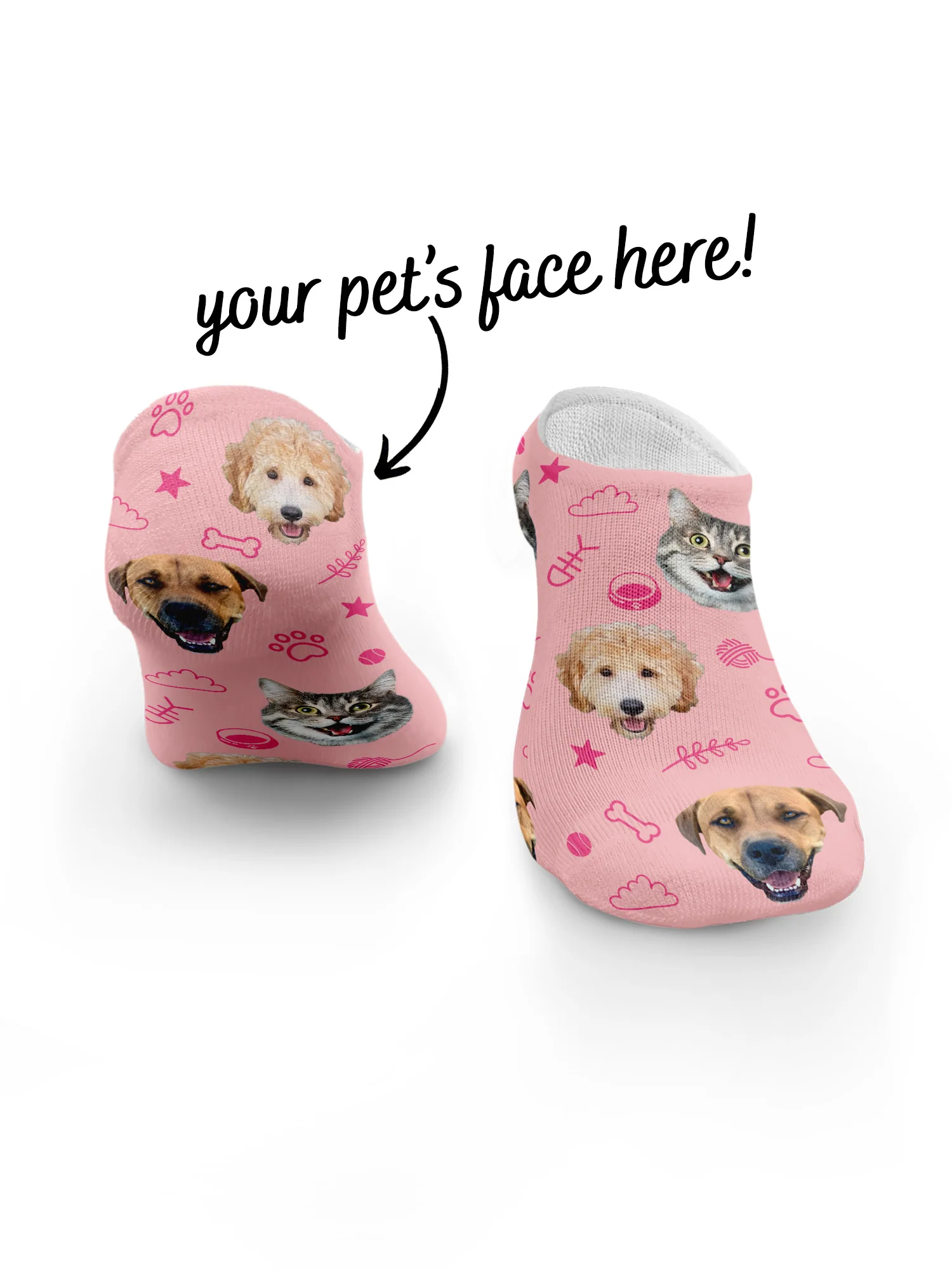 Custom Mixed Dog & Cat Face No-Show Socks - Image 6