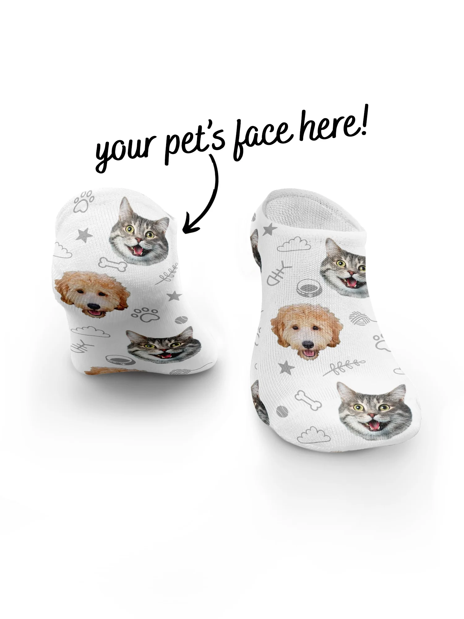 Custom Mixed Dog & Cat Face No-Show Socks - Image 7