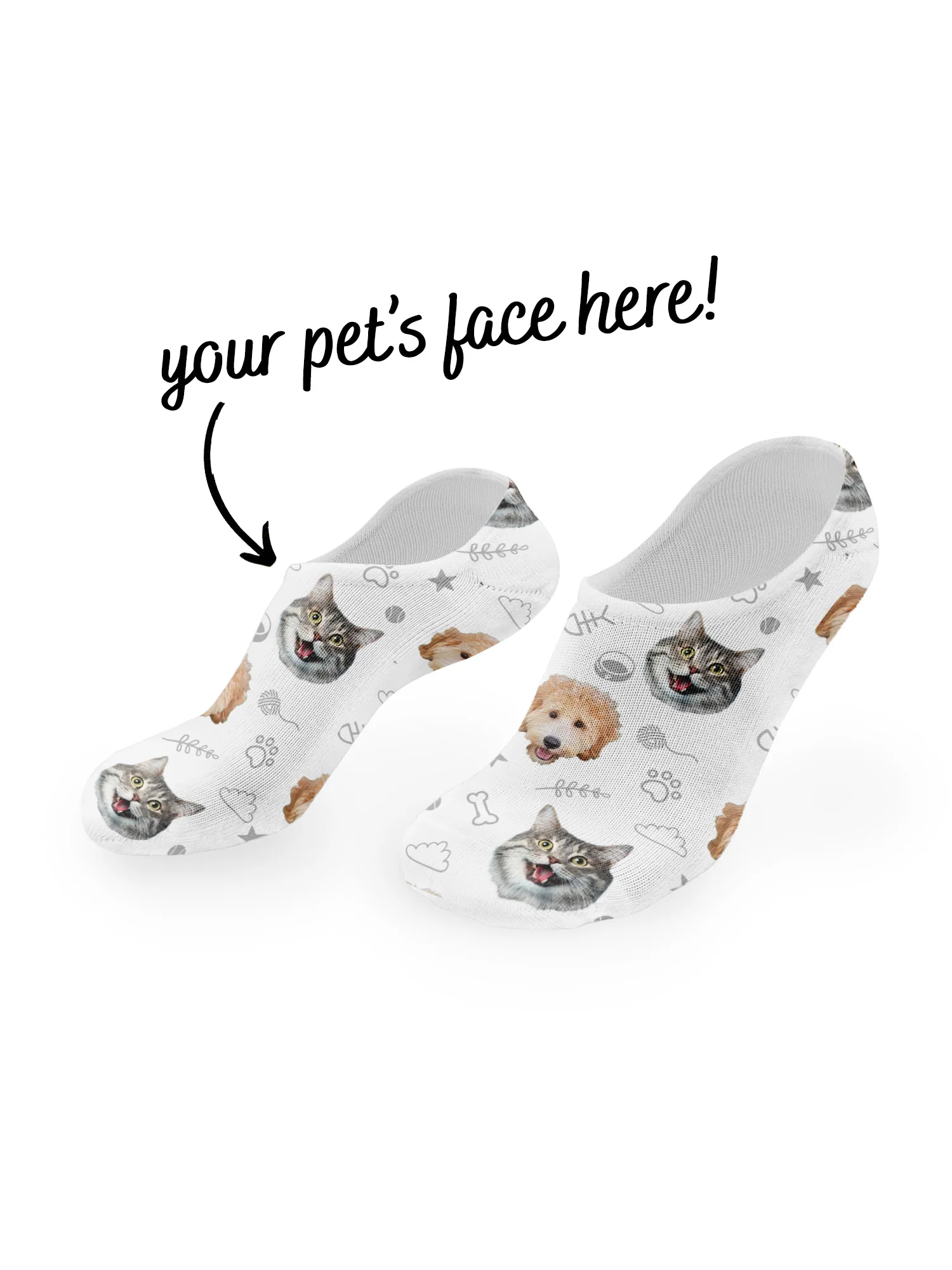 Custom Mixed Dog & Cat Face No-Show Socks - Image 8