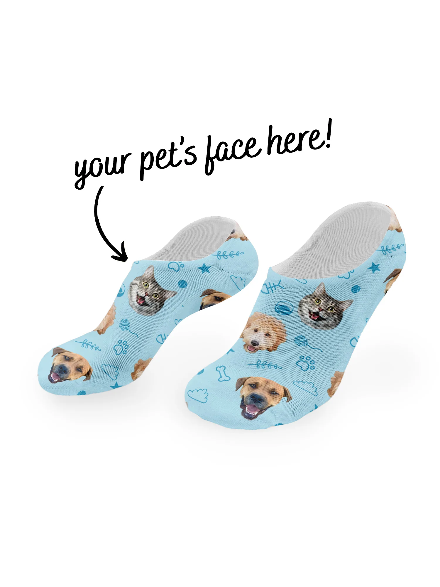 Custom Mixed Dog & Cat Face No-Show Socks - Image 9