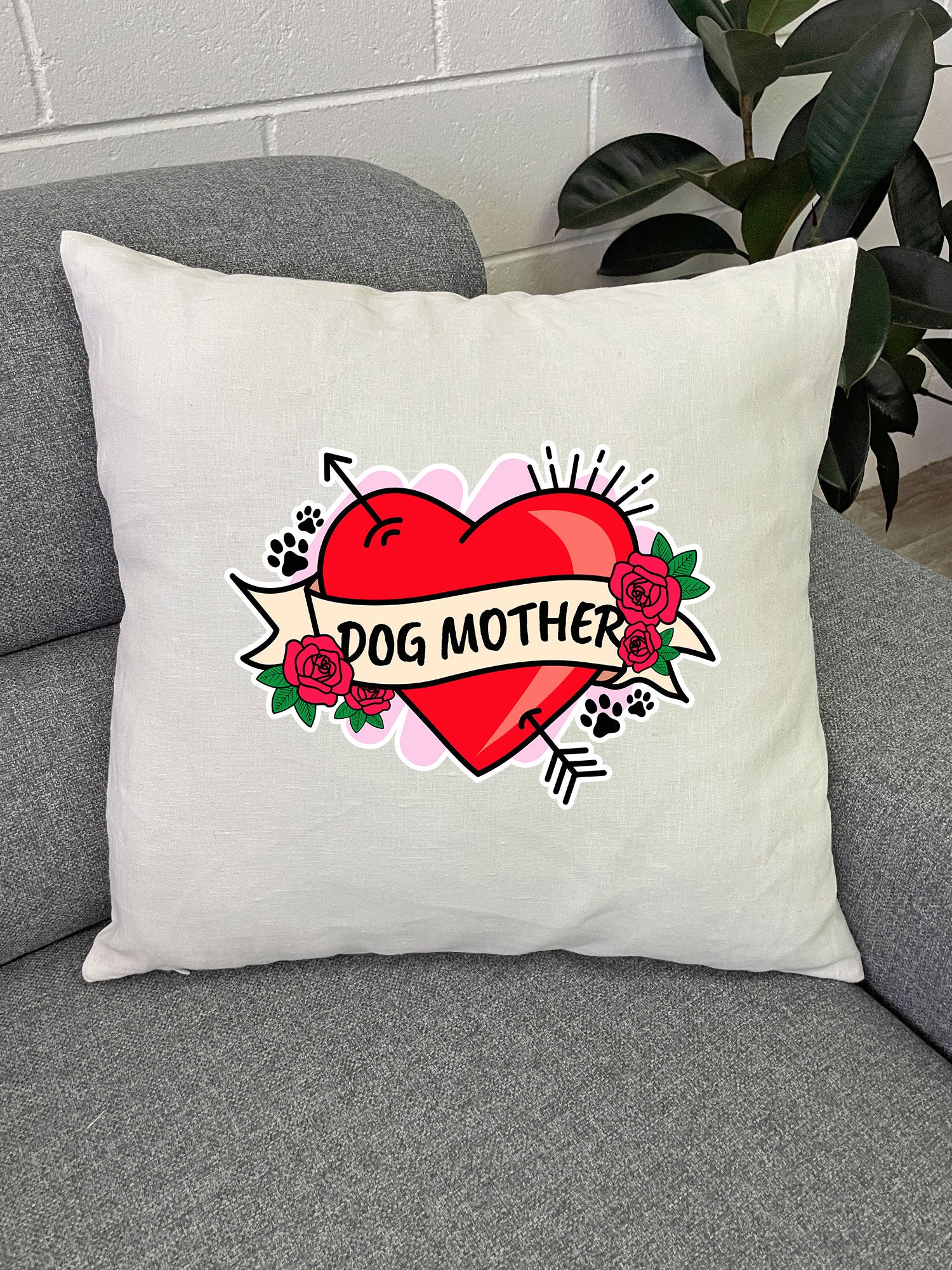 Dog Mother Heart Tattoo Linen Cushion Cover - Image 3