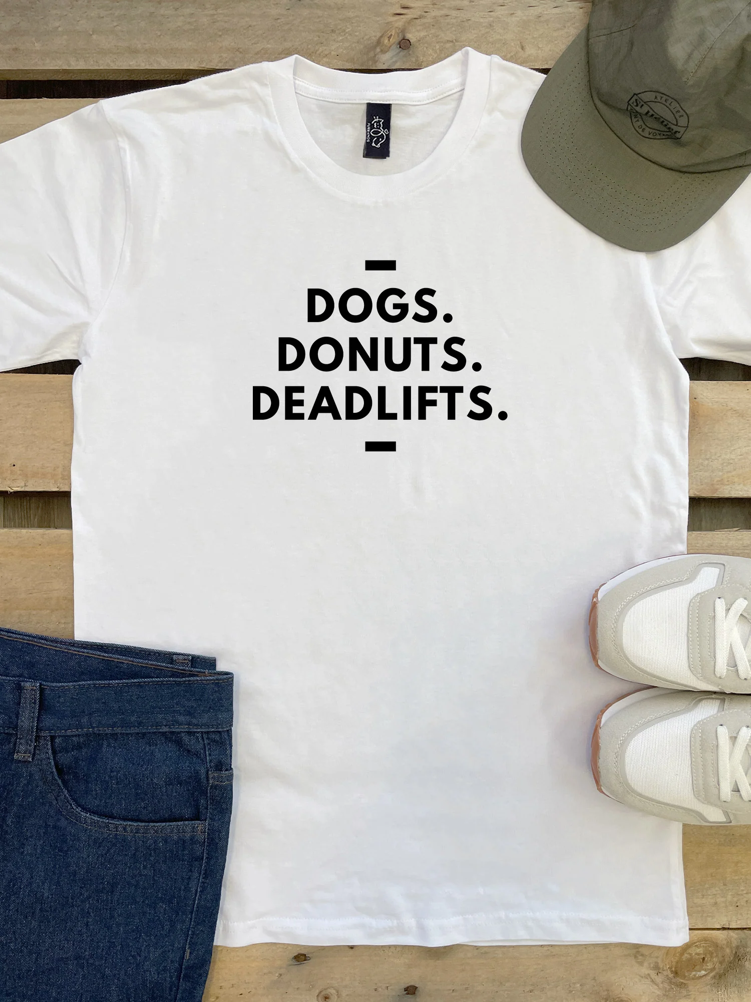 Dogs. Donuts. Deadlifts. Essential Unisex Tee - Image 3