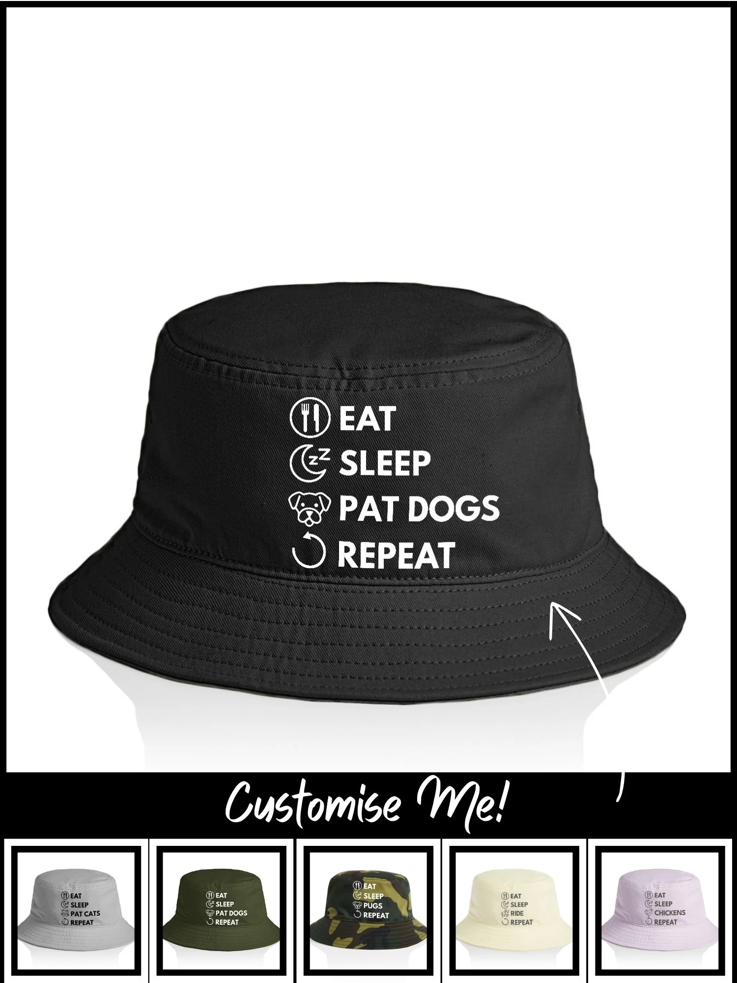Eat. Sleep. Repeat. Bucket Hat (Customisable) - Image 2