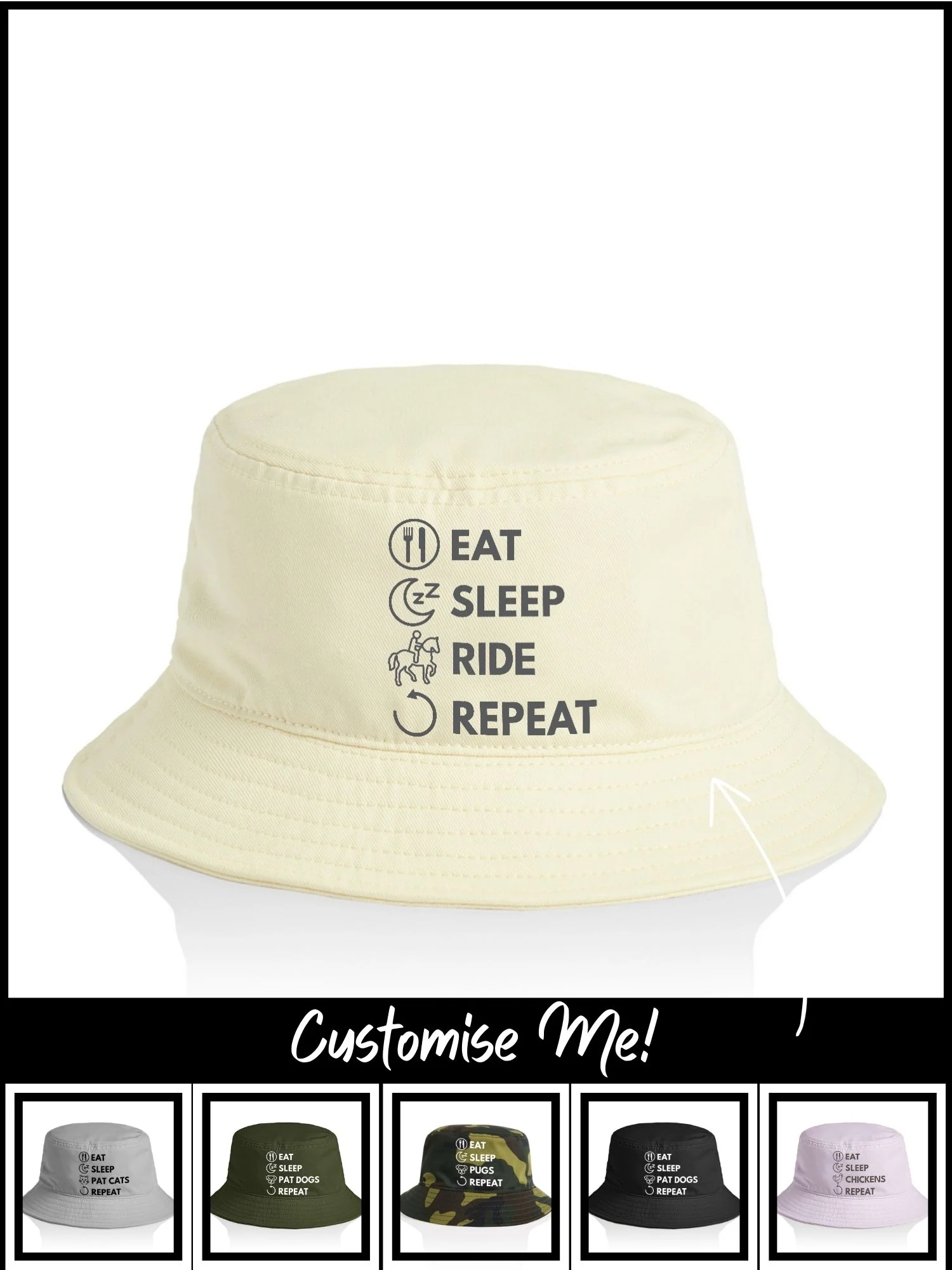 Eat. Sleep. Repeat. Bucket Hat (Customisable) - Image 3