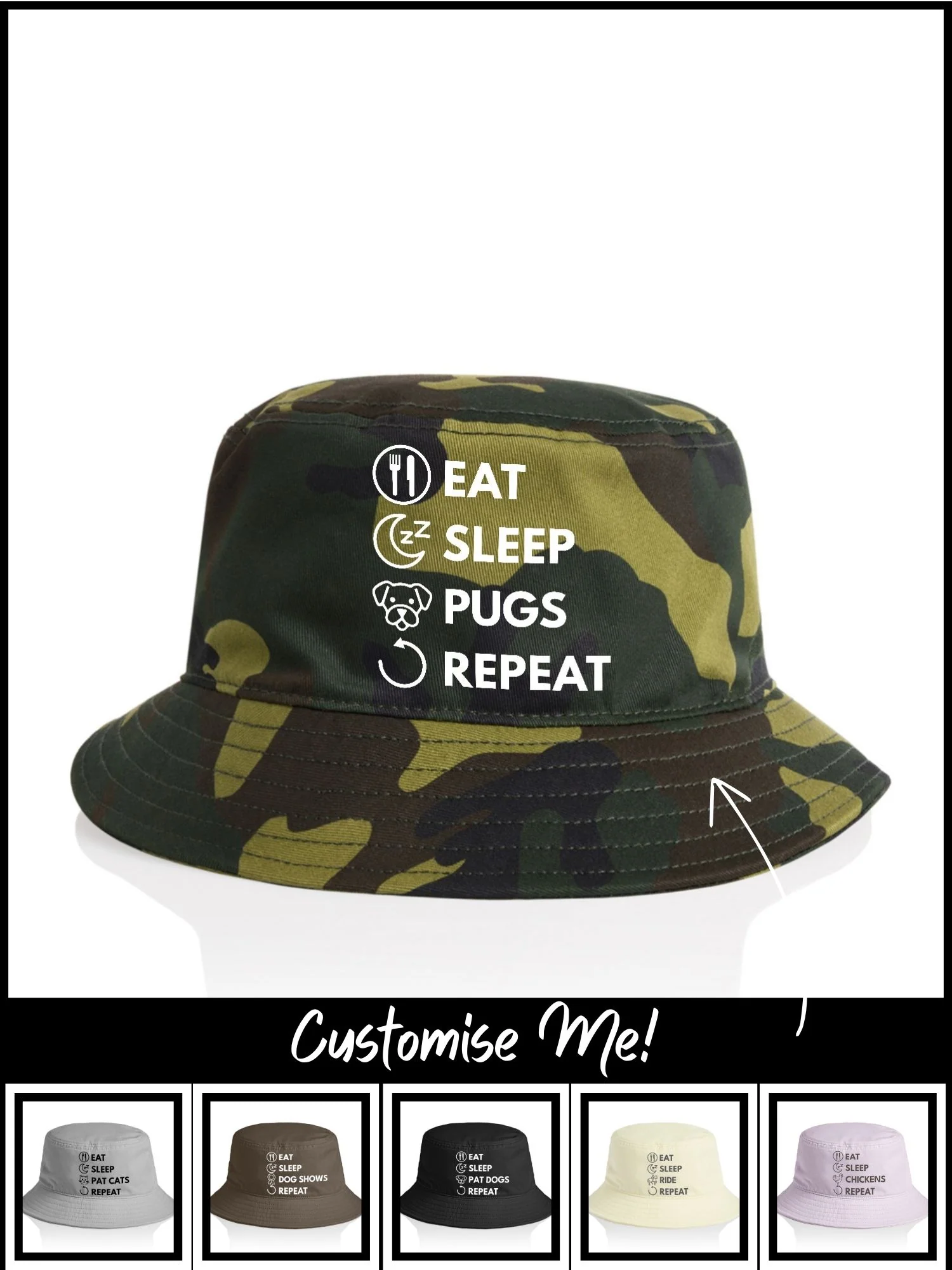 Eat. Sleep. Repeat. Bucket Hat (Customisable) - Image 4