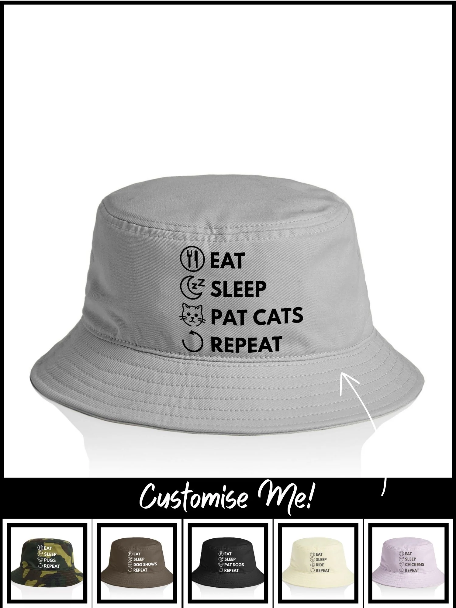 Eat. Sleep. Repeat. Bucket Hat (Customisable) - Image 6