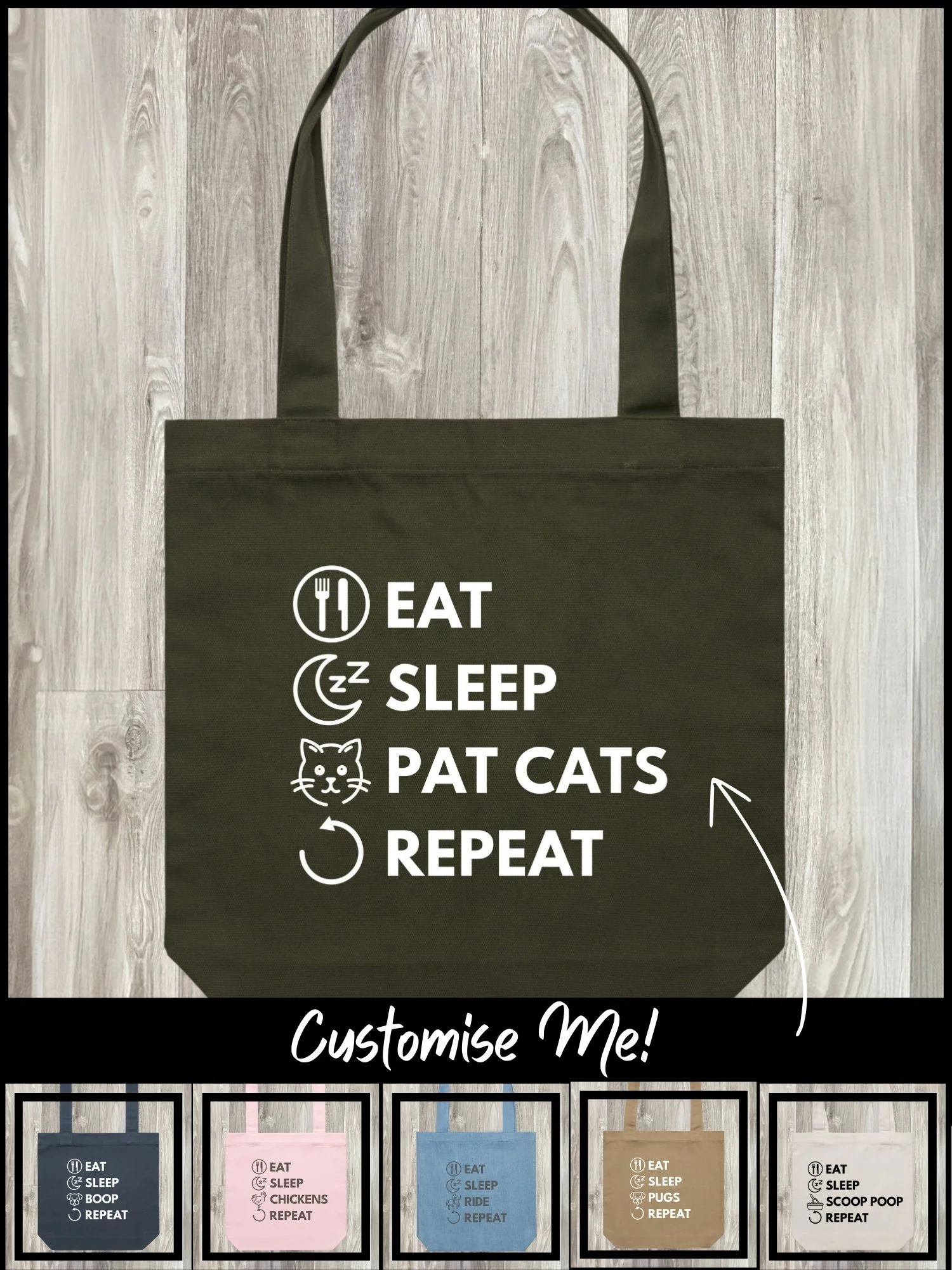 Eat. Sleep. Repeat. Edith Tote Bag (Customisable)
