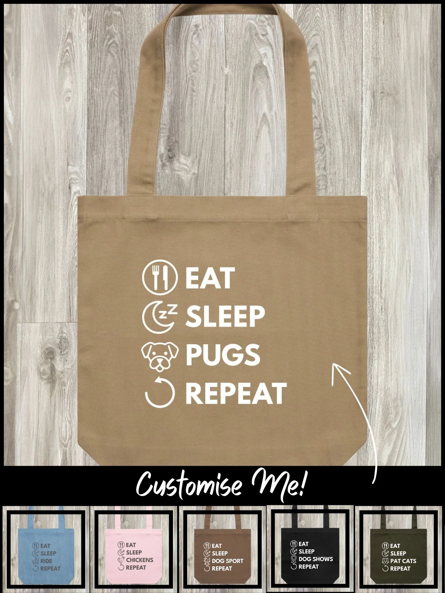 Eat. Sleep. Repeat. Edith Tote Bag (Customisable) - Image 7