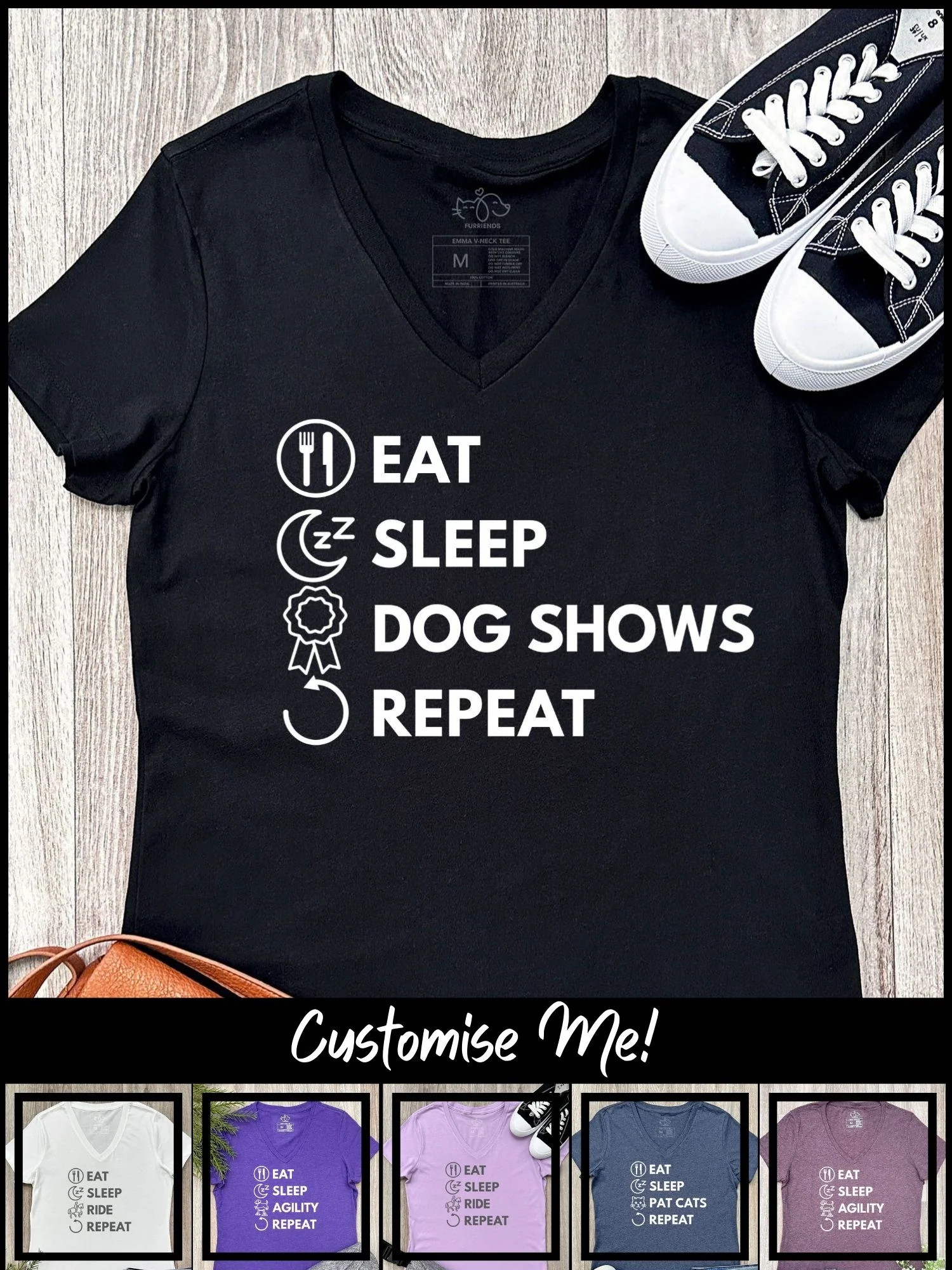 Eat. Sleep. Repeat. Emma V-Neck Tee (Customisable) - Image 2