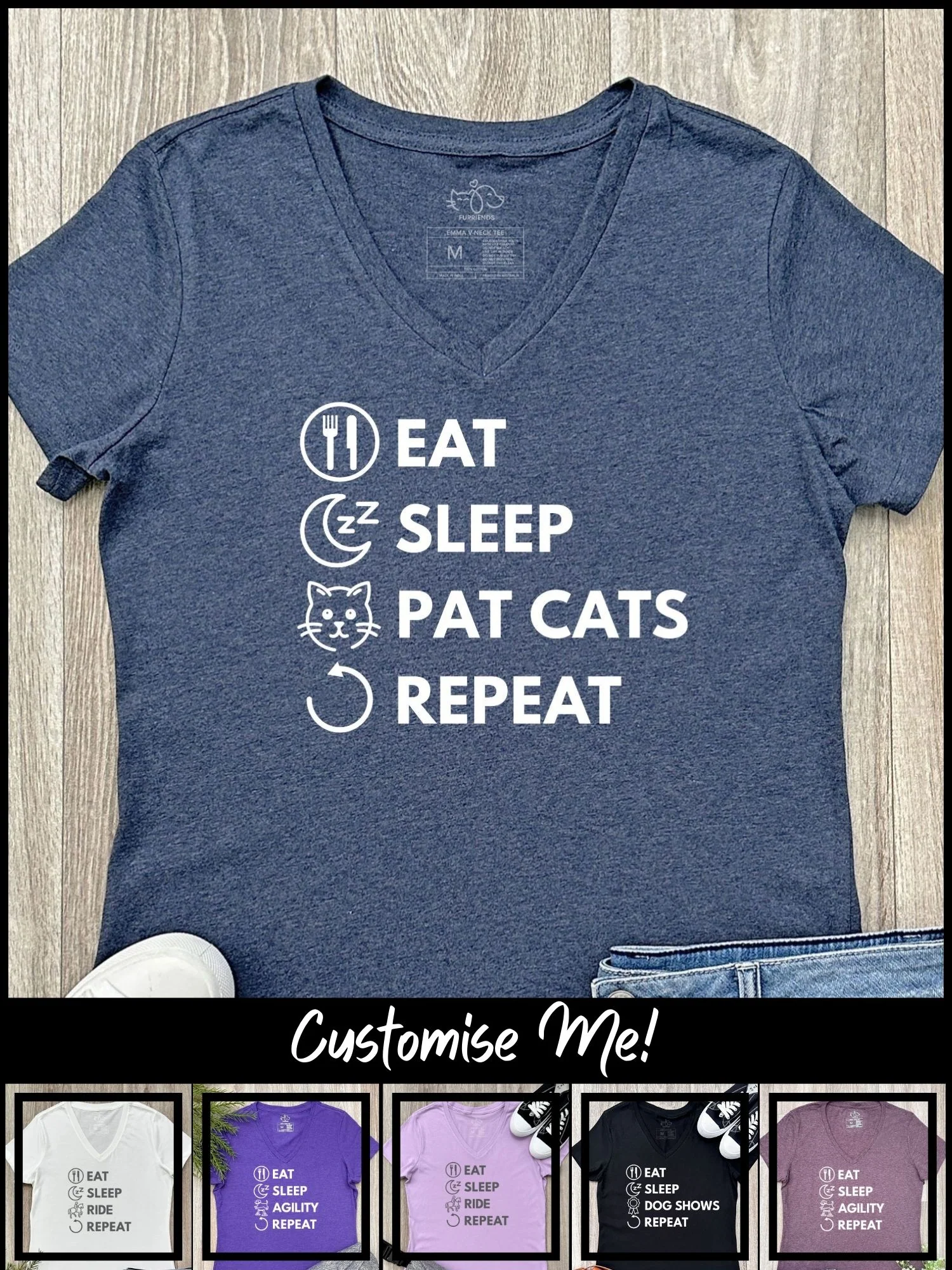 Eat. Sleep. Repeat. Emma V-Neck Tee (Customisable) - Image 3