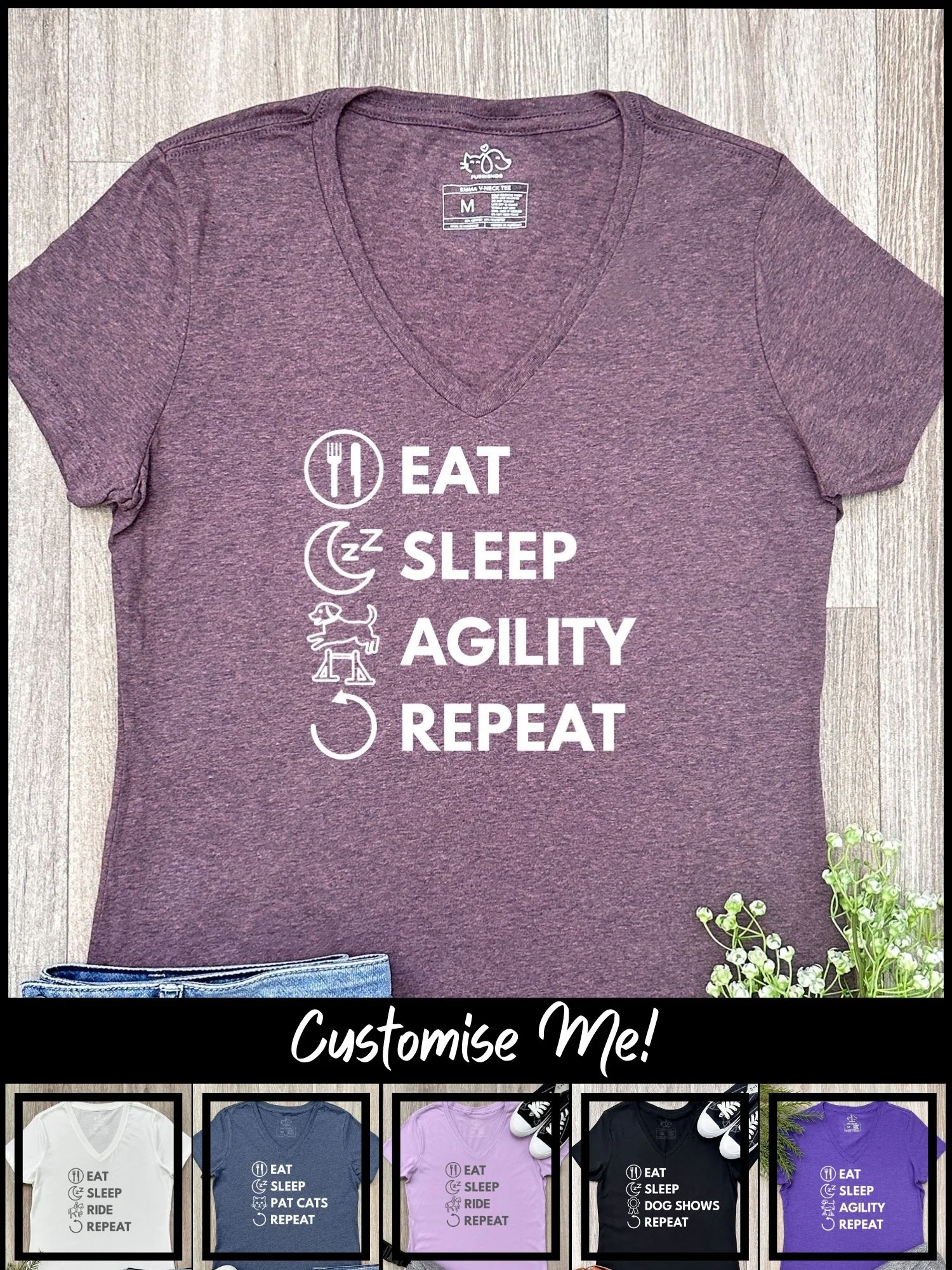 Eat. Sleep. Repeat. Emma V-Neck Tee (Customisable) - Image 4