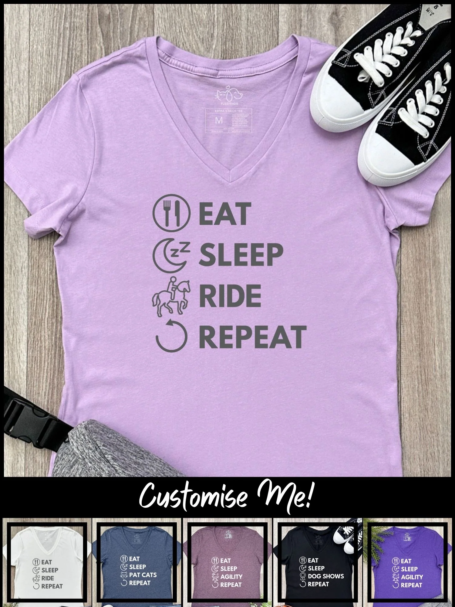 Eat. Sleep. Repeat. Emma V-Neck Tee (Customisable) - Image 5