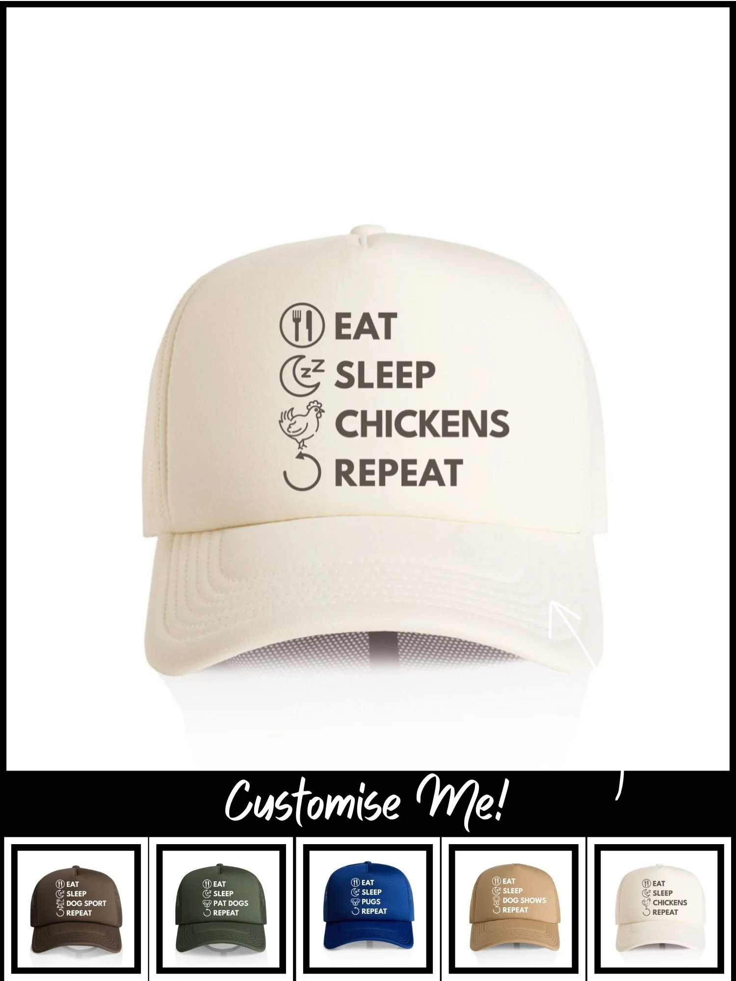 Eat. Sleep. Repeat. Foam Trucker Cap (Customisable) - Image 5
